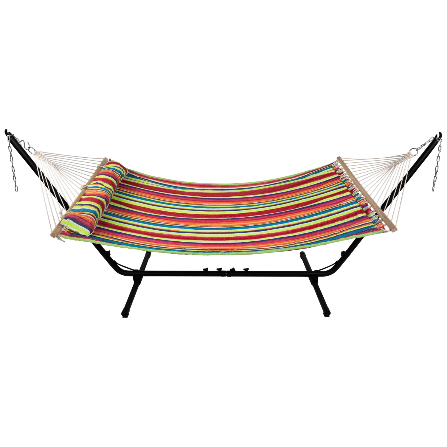 Striped Quilted Two Person Double Hammock with Pillow - 9' x 55" - Multicolor