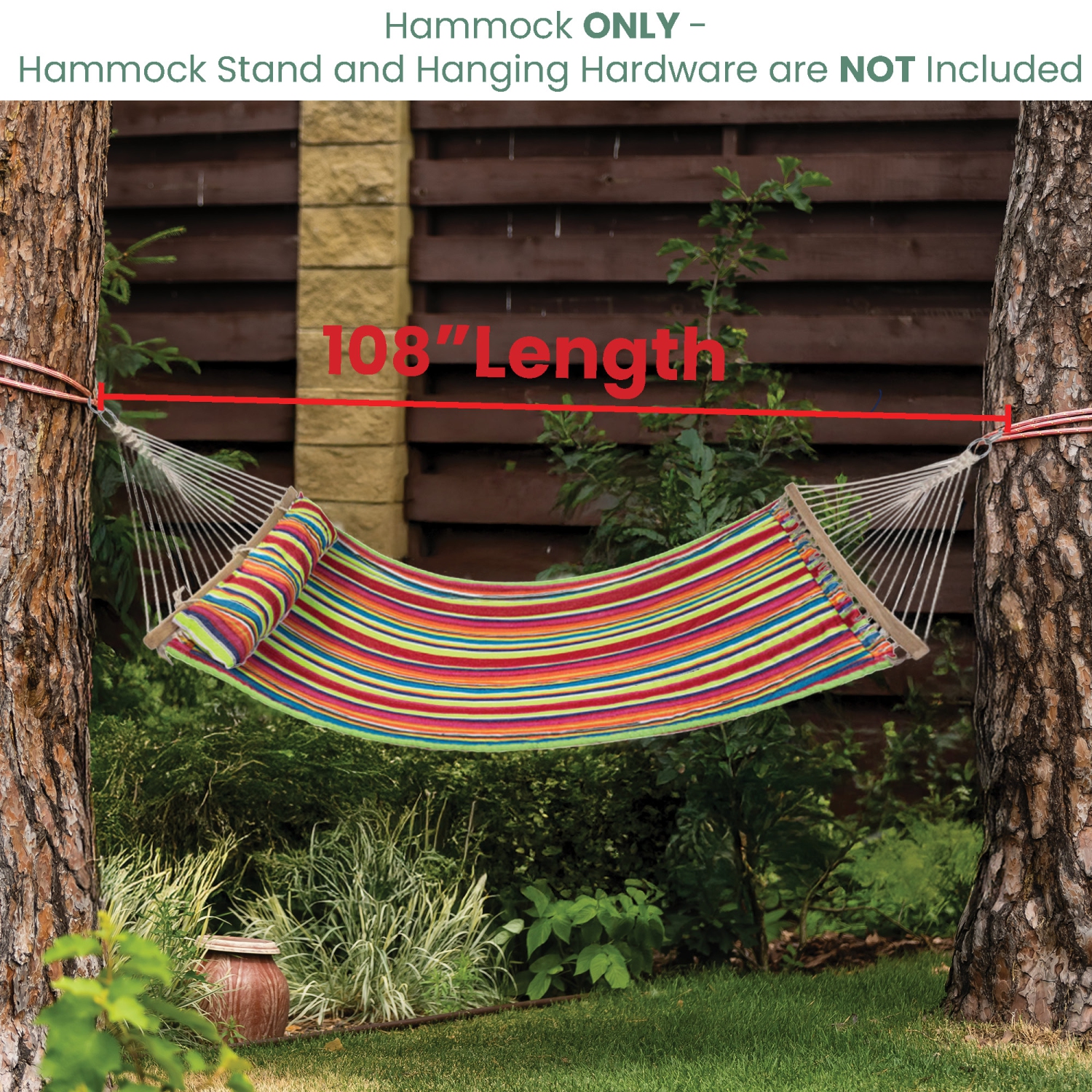 Striped Quilted Two Person Double Hammock with Pillow - 9' x 55" - Multicolor