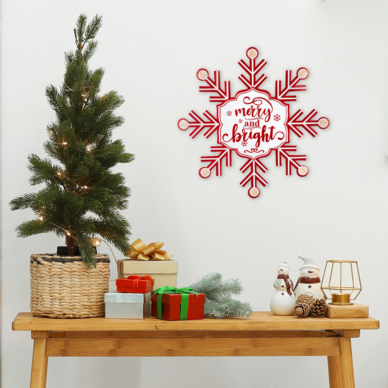 Affiche murale en métal, flocon de neige joyeux et lumineux – 15,75 po