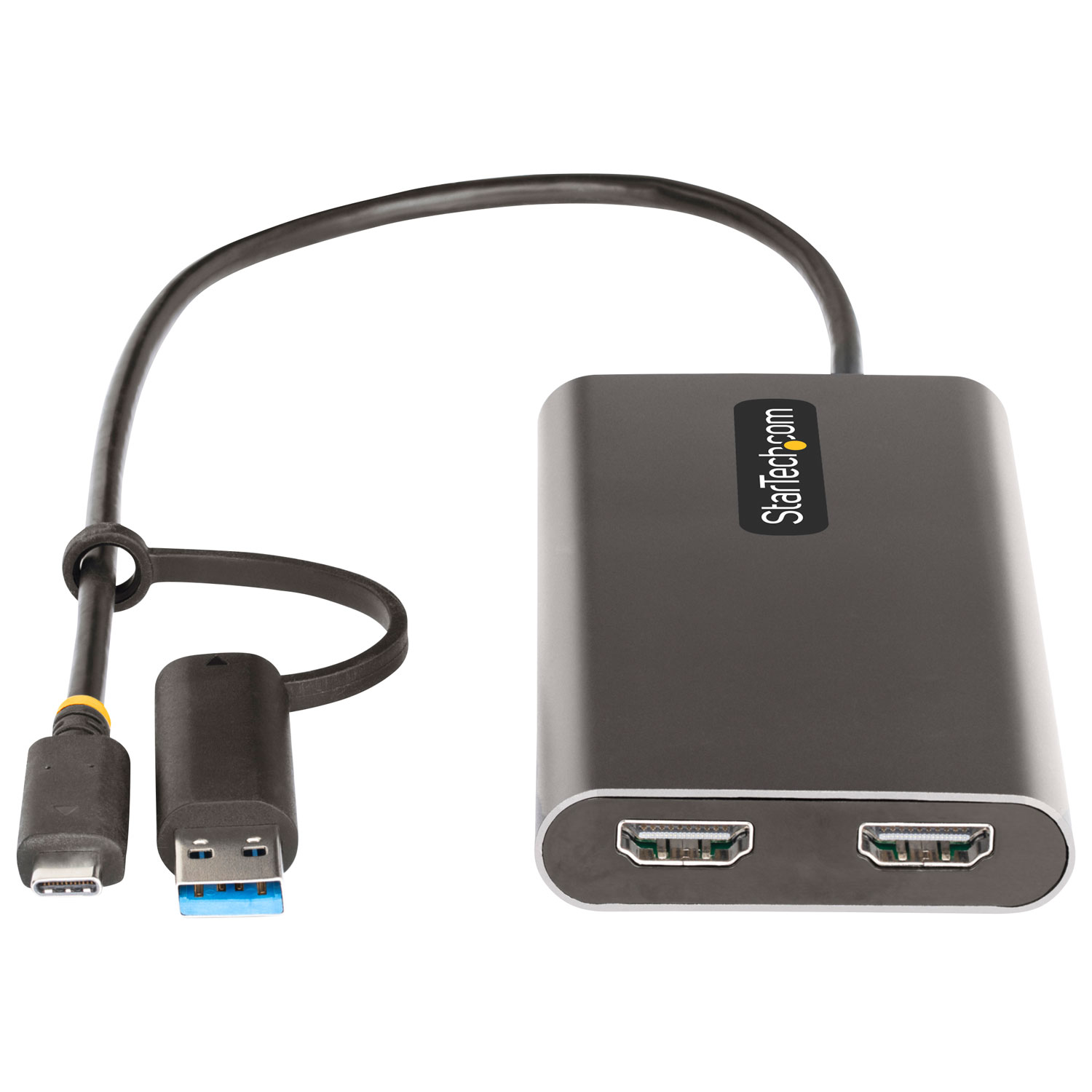 Adaptateur USB-C/USB-A à deux ports HDMI de StarTech avec intercommunication Power Delivery 100 W - Gris