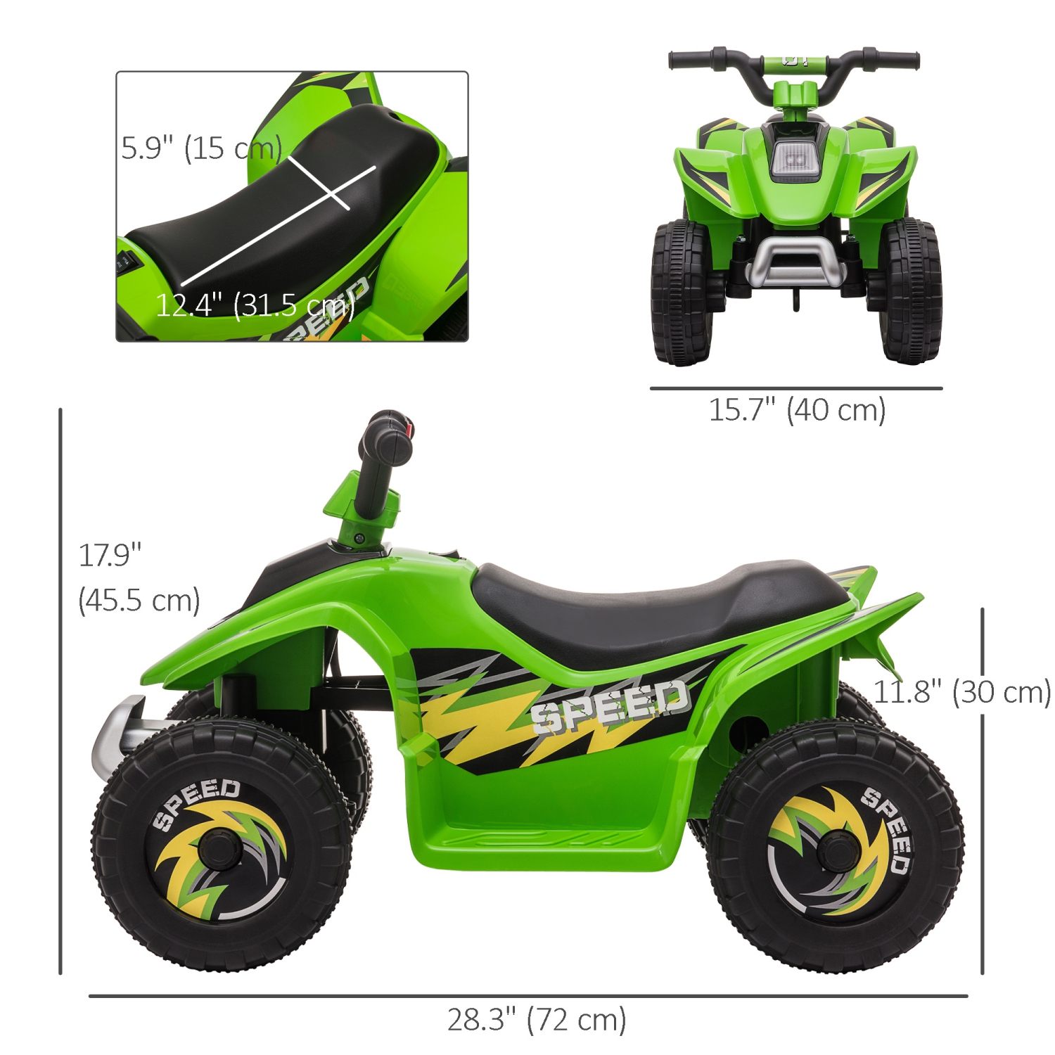 Aosom Kids ATV, 6V Battery Powered Electric Car for Kids, Toddler Quad 4 Wheeler with Forward, Reverse Switch, for Boys Girls 18-36 Months, Green