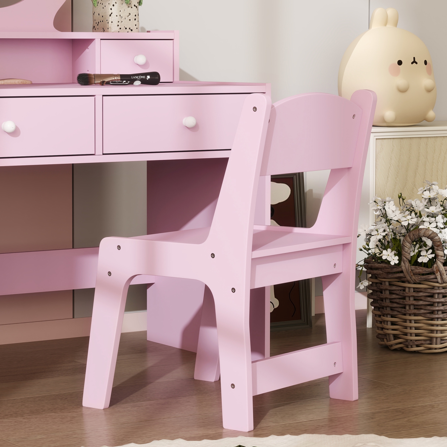 Qaba – Coiffeuse pour enfants, coiffeuse avec miroir pour enfants, table de maquillage pour enfants avec tabouret et tiroirs de rangement, pour