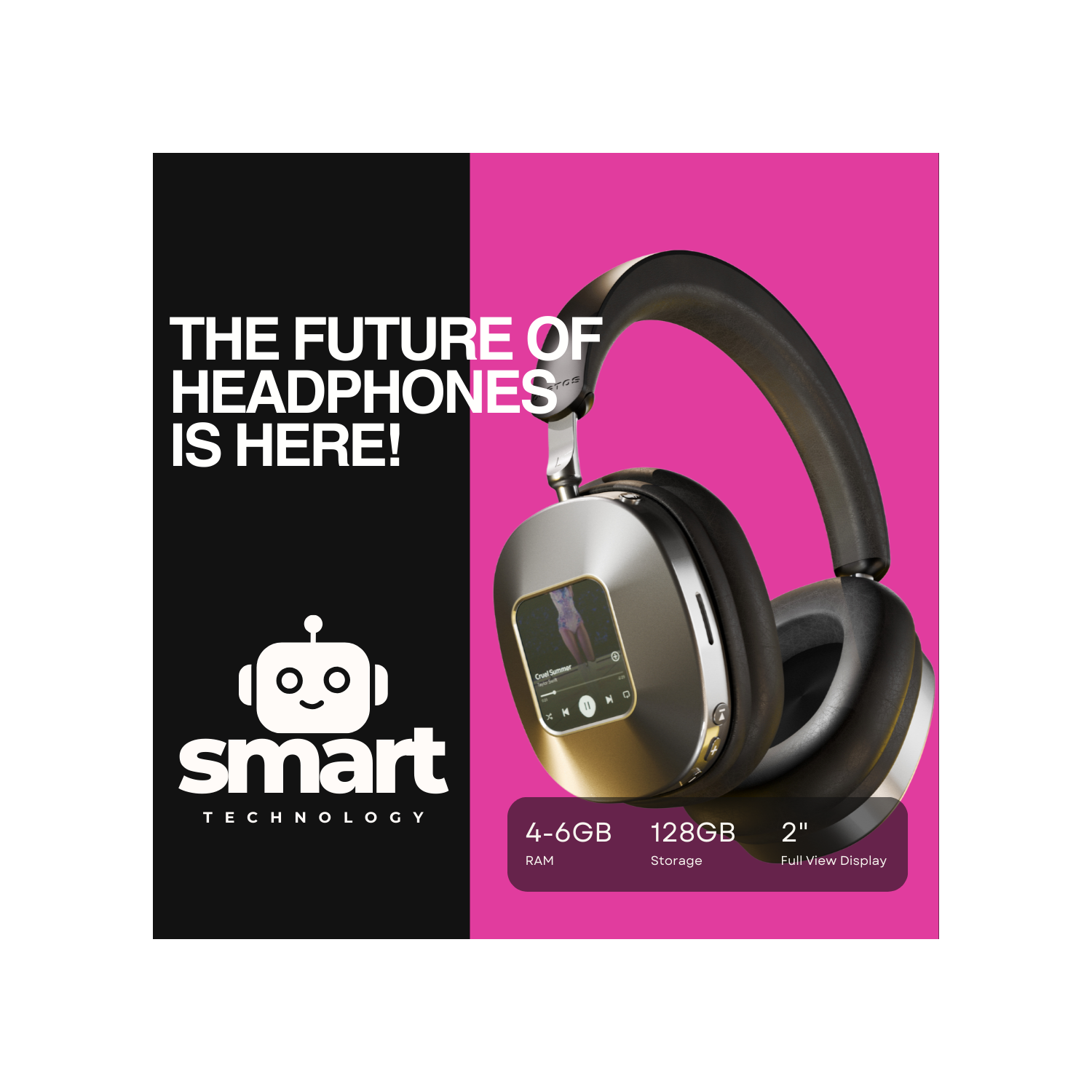 Écouteurs sans fil Vernte ANC, assistant vocal, stockage 128&nbsp;Go, suppression active du bruit hybride, LTE, Wi-Fi, Bluetooth, se écran de 2 po -