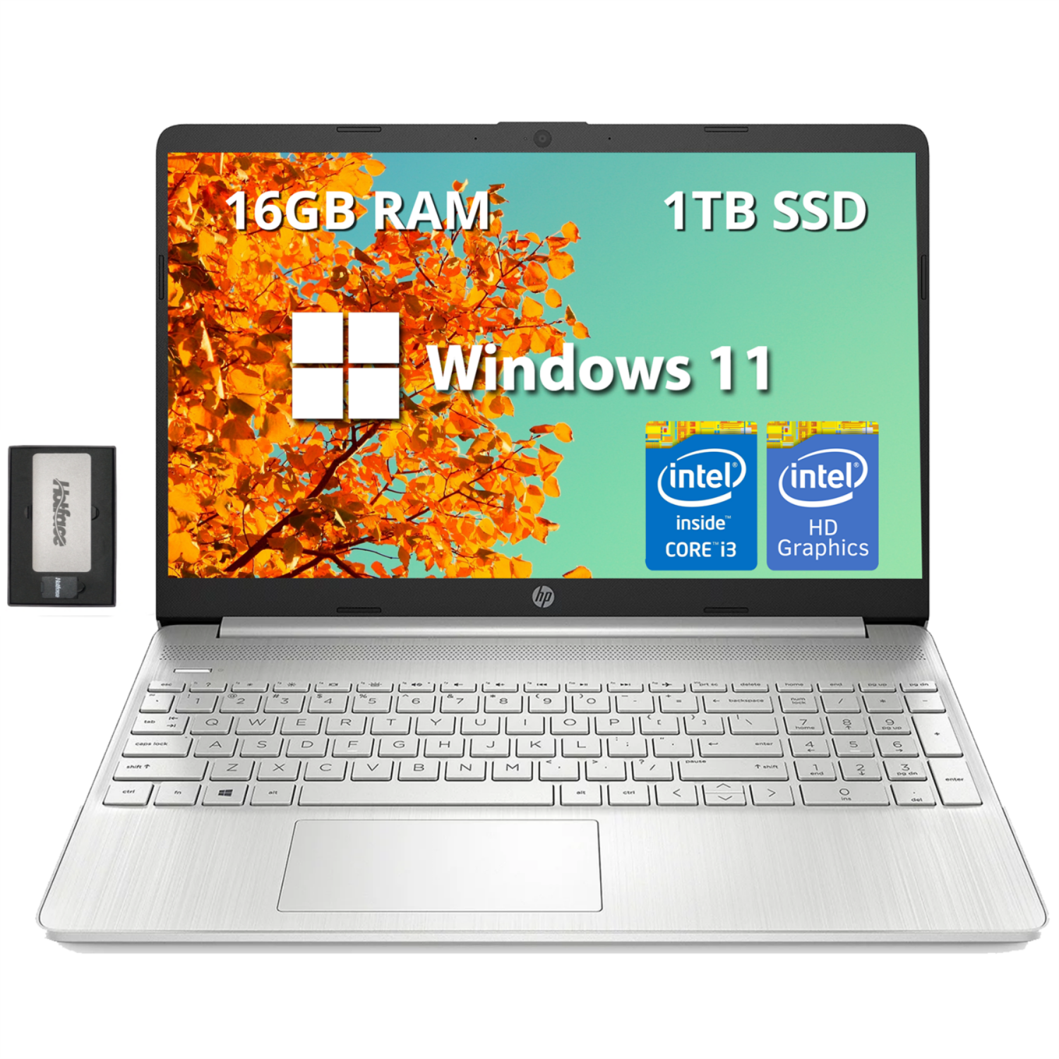 HP 15.6" FHD Laptop, Intel Core i3-1215U Processor, 1TB PCIe SSD, 16GB RAM,Intel HD Graphics, 720p HD camera, Bluetooth, HDMI, Wi‑Fi, Win 11, Silver,
