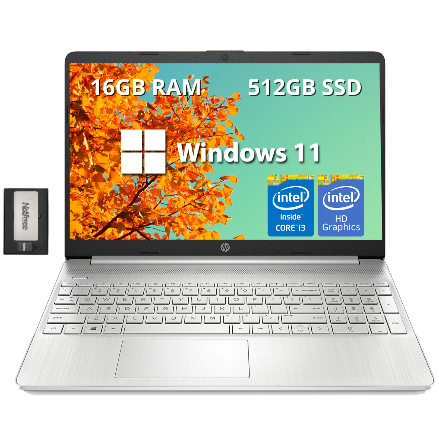 HP 15.6" FHD Laptop, Intel Core i3-1215U Processor, 512GB PCIe SSD, 16GB RAM, Intel HD Graphics, Bluetooth, 720p HD camera, HDMI, Wi‑Fi, Win 11,