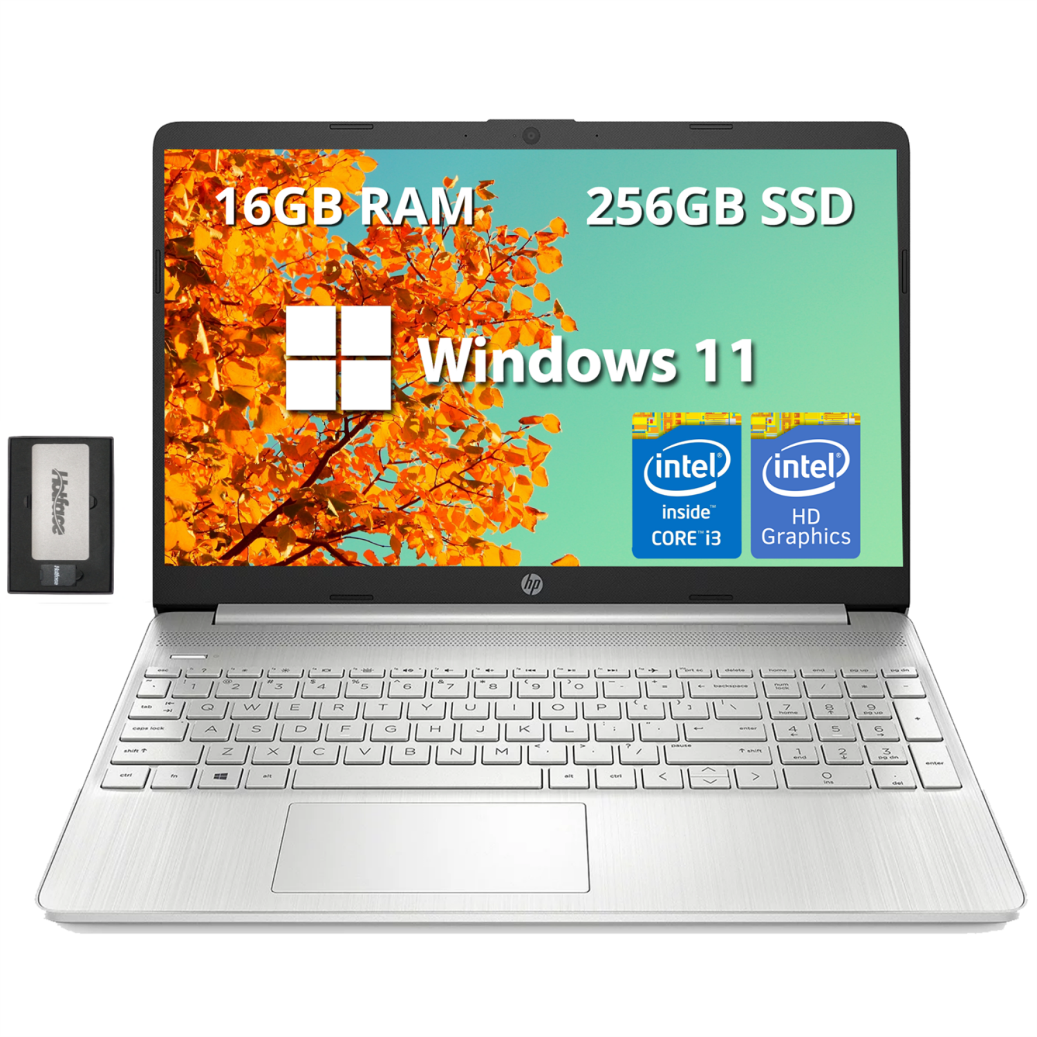 HP 15.6" FHD Laptop, Intel Core i3-1215U Processor, 256GB PCIe SSD, 16GB RAM, Intel HD Graphics, Bluetooth, 720p HD camera, HDMI, Wi‑Fi, Win 11,