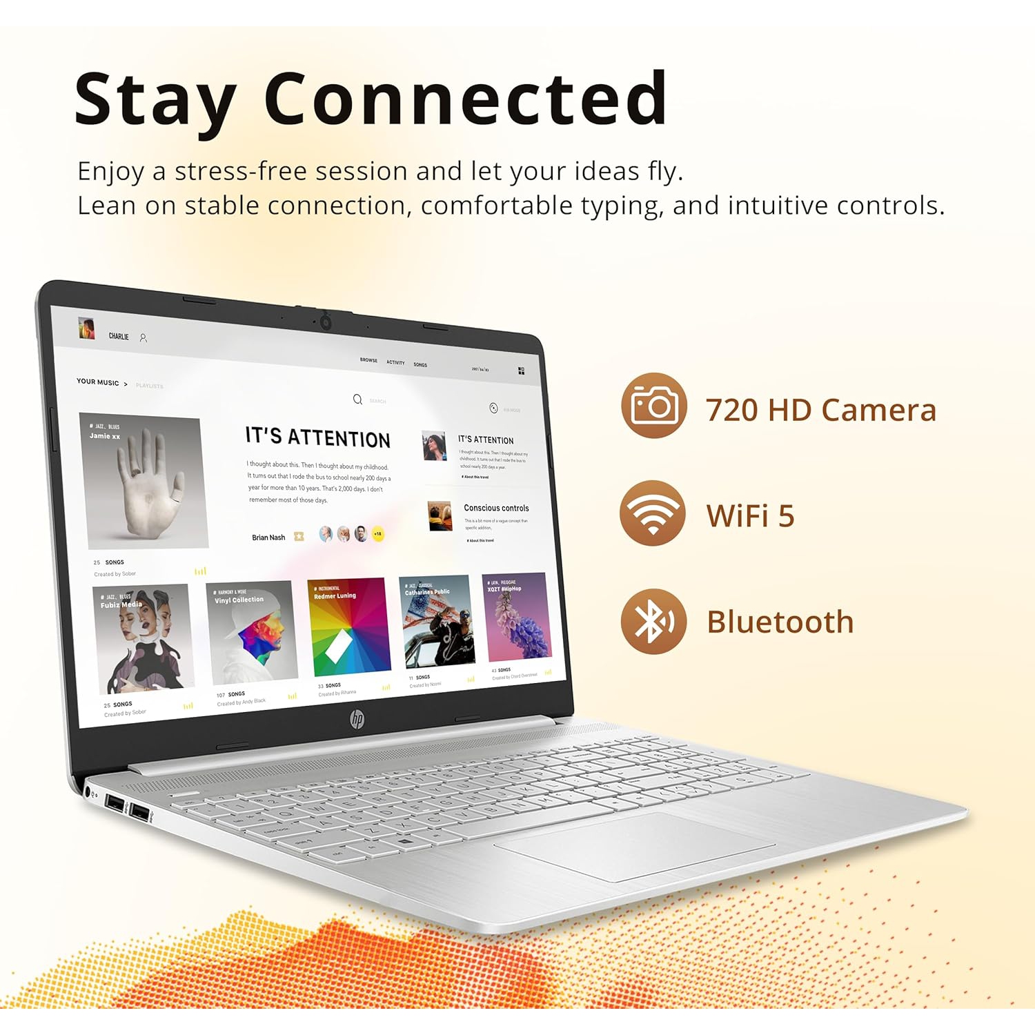 HP 15.6" FHD Laptop, Intel Core i3-1215U Processor, 256GB PCIe SSD, 16GB RAM, Intel HD Graphics, Bluetooth, 720p HD camera, HDMI, Wi‑Fi, Win 11,