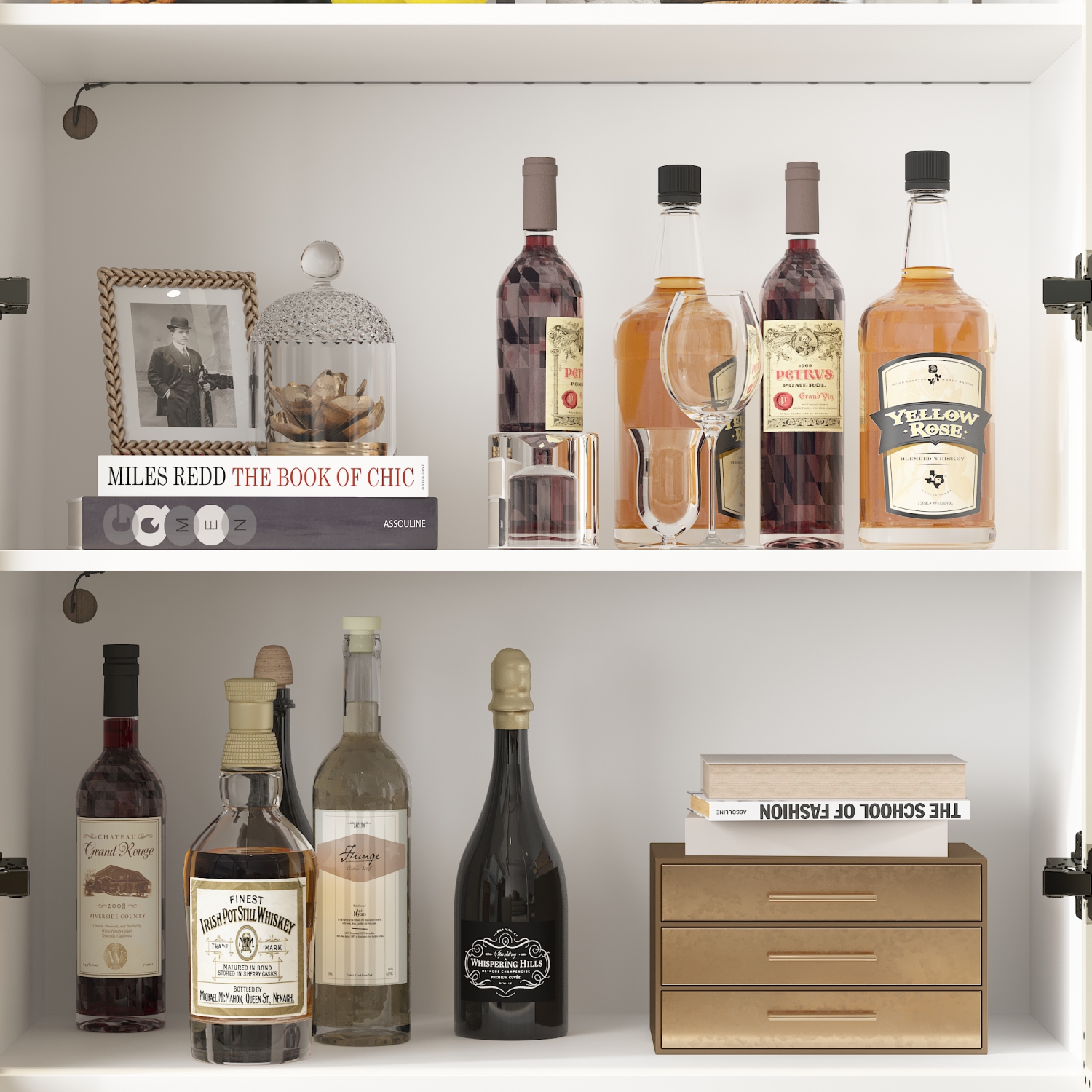 Famapy Modern Display Cabinet with Glass Doors, Adjustable Shelves, and LED Lighting for Living Room or Kitchen White