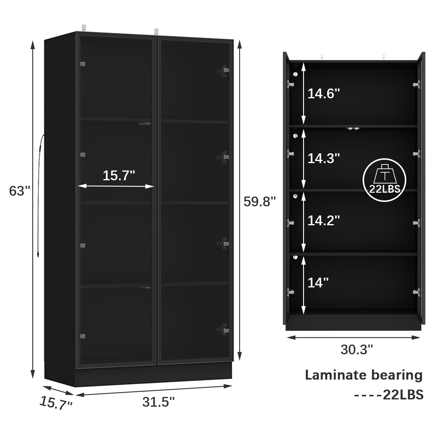 Famapy Modern Display Cabinet with Glass Doors, Adjustable Shelves, and LED Lighting for Living Room or Kitchen Black