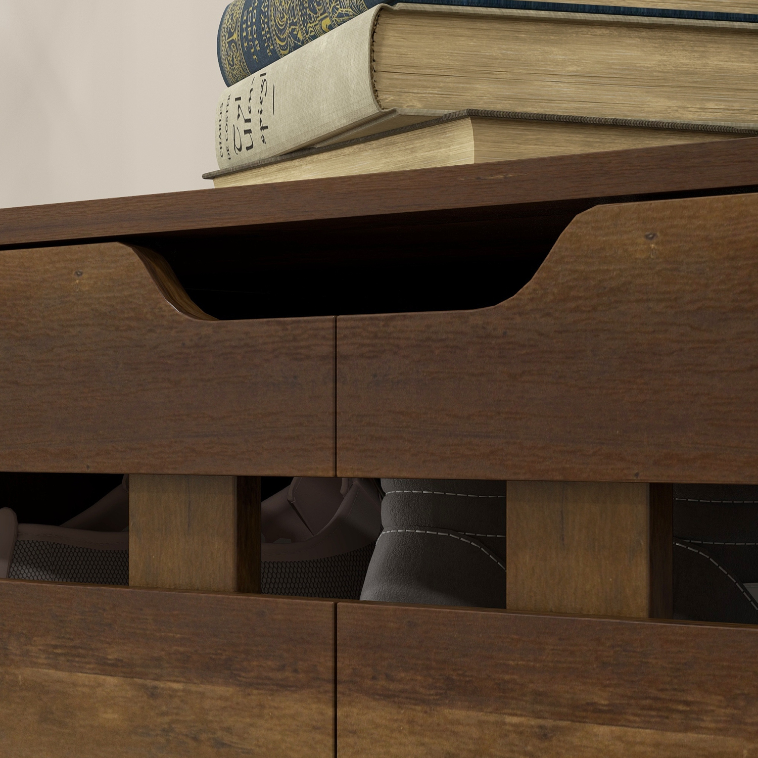 HOMCOM Modern Shoe Cabinet with Hollowed-Out Doors and 5-tier Open Shelves, 21 Pair Shoe Storage Cabinet for Entryway, Hallway, Living Room, Brown