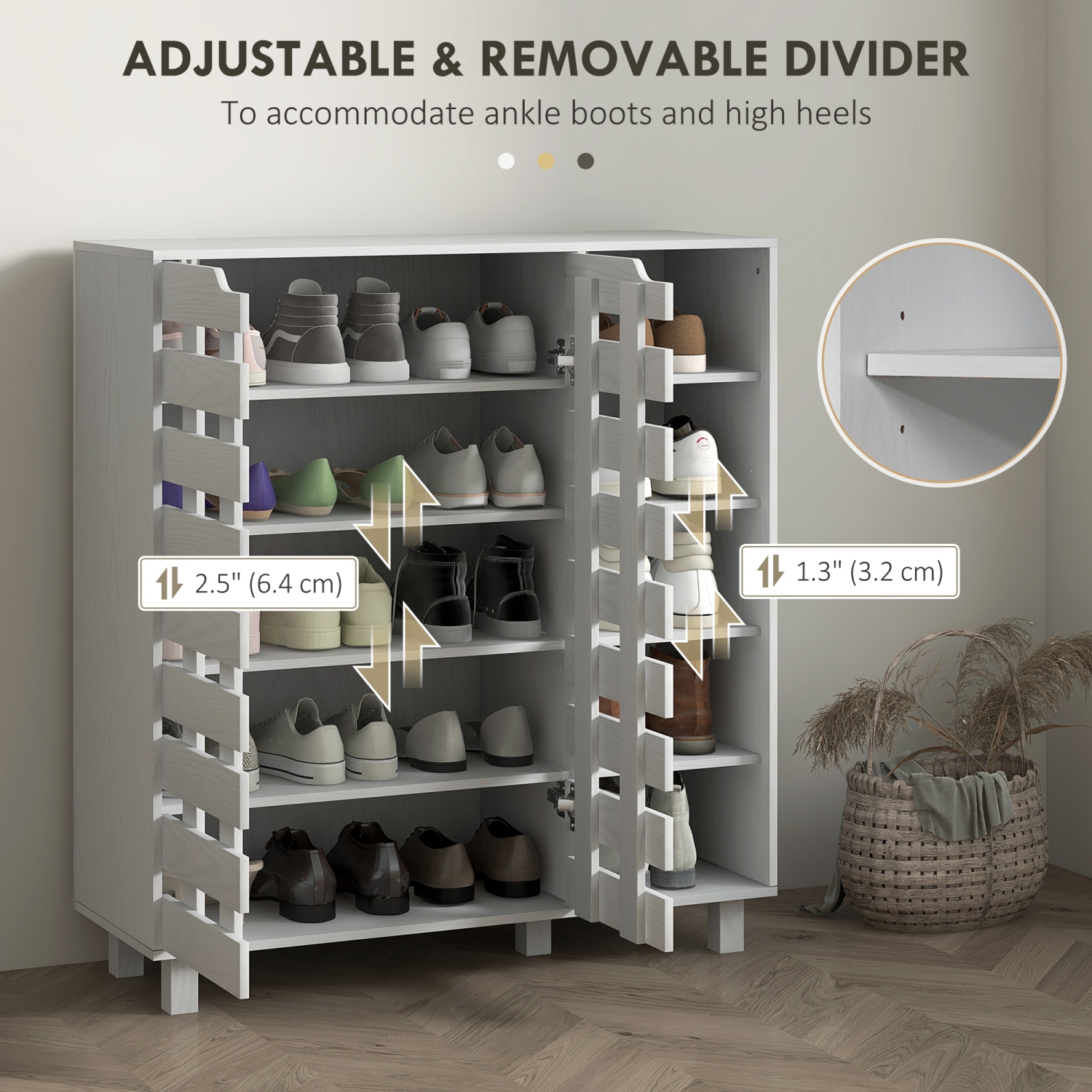 HOMCOM – Armoire à chaussures moderne avec portes creuses et tablettes ouvertes à 5 niveaux, armoire de rangement à chaussures à 21 paires pour