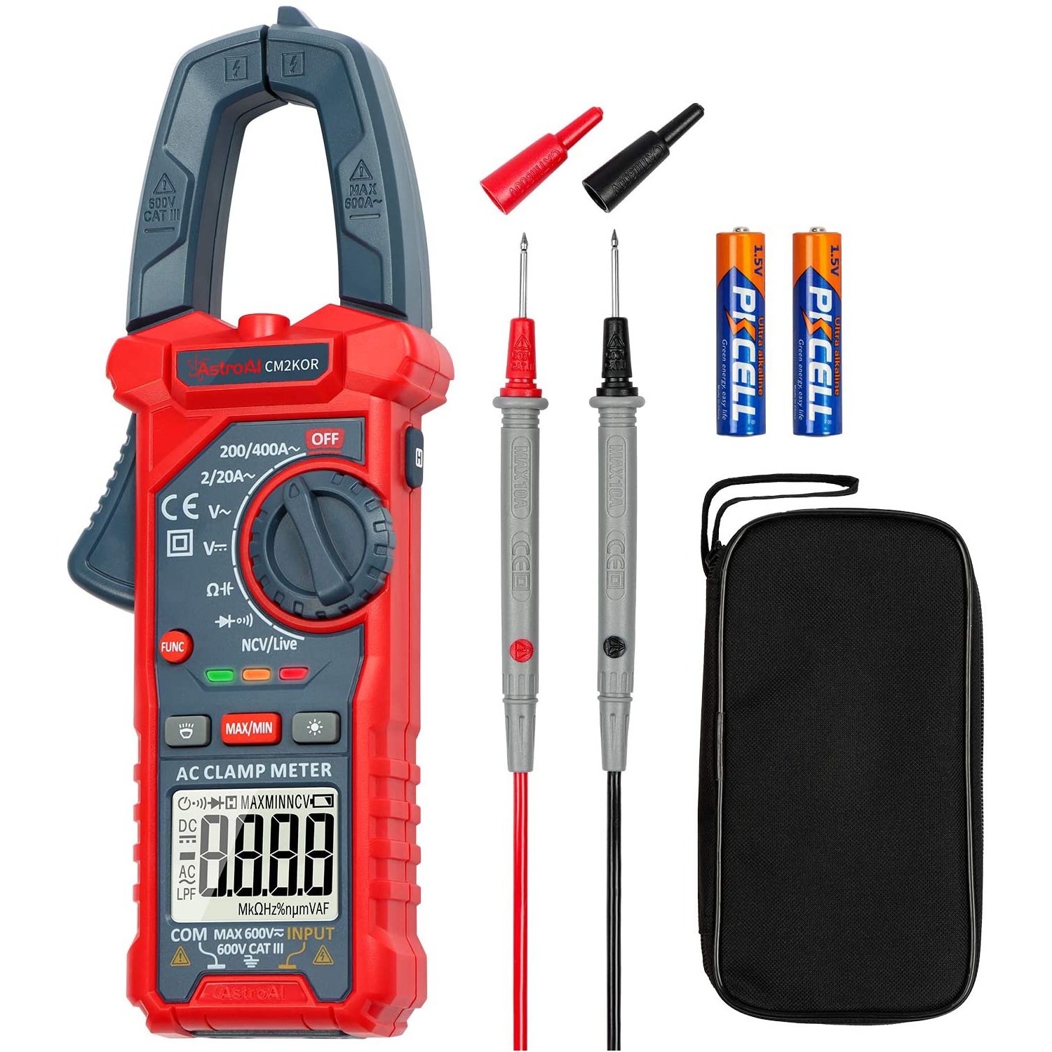 AstroAI Digital Clamp Meter Multimeter 2000 Counts Amp Voltage Tester Auto-ranging with AC/DC Voltage, AC Current, Resistance, Capacitance,