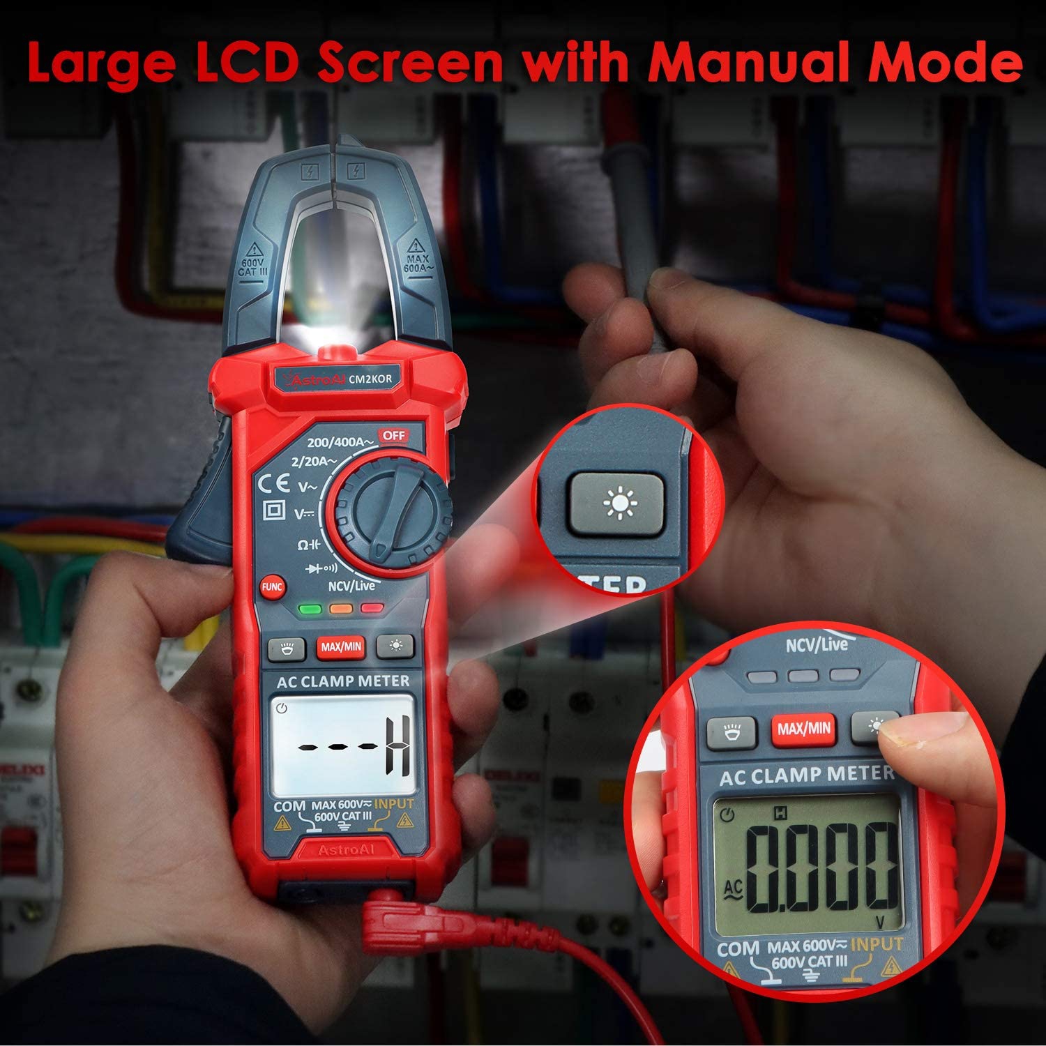 AstroAI Digital Clamp Meter Multimeter 2000 Counts Amp Voltage Tester Auto-ranging with AC/DC Voltage, AC Current, Resistance, Capacitance,