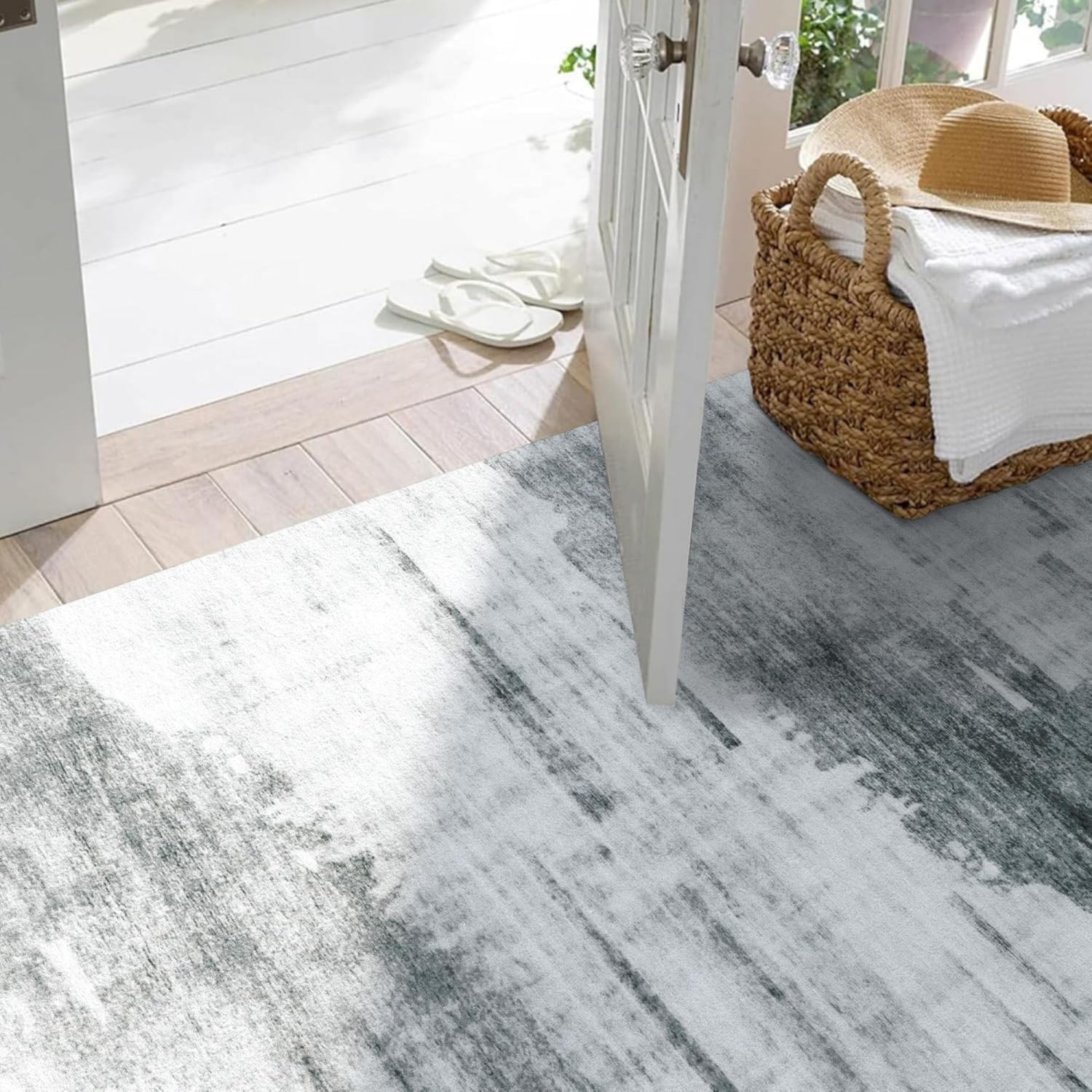 Modern Abstract Area Rug - 8' x 10' Area Rug Carpet, Non-Slip Non-Shedding Washable Rugs for Living Room and Bedroom, Grey