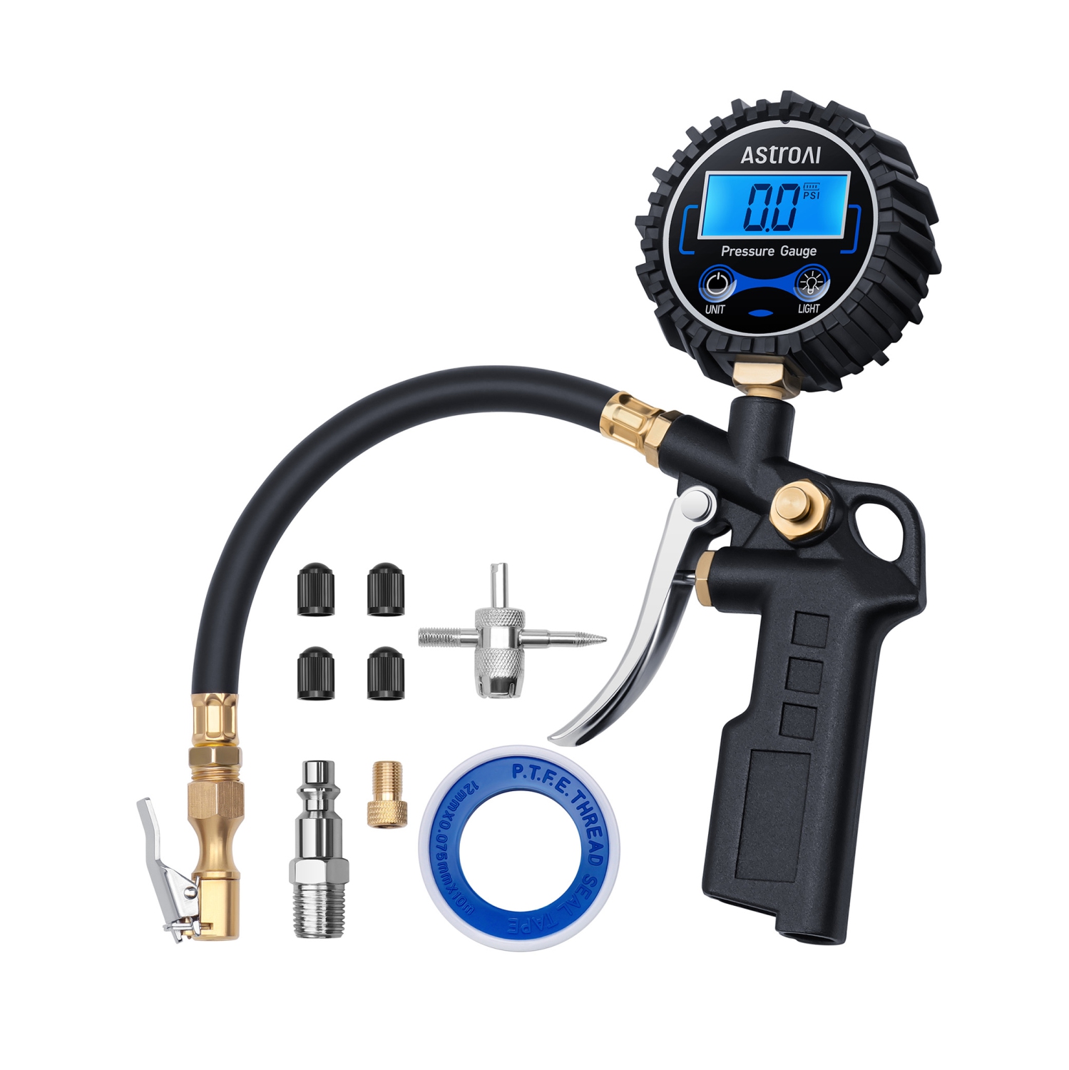 AstroAI Digital Tire Pressure Gauge with Inflator, 250 PSI Air Chuck & Compressor Accessories Heavy Duty with Quick Connect Coupler, 0.1 Display