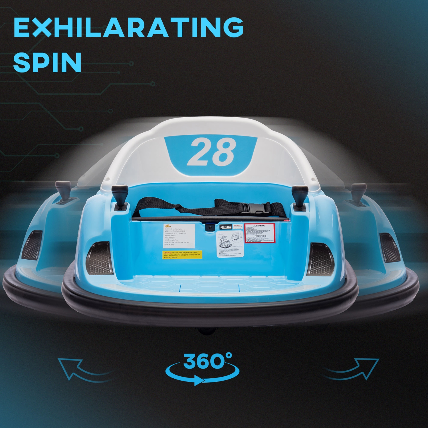 Qaba 12V Bumper Car for Toddlers, Electric Ride On Car with 360 Degree Spin, Remote Control, LED Lights Music Horn, for Ages 1.5-5 Years Old, Light