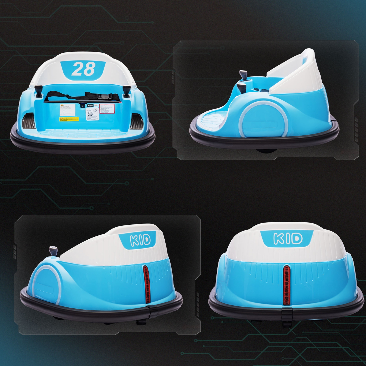 Qaba 12V Bumper Car for Toddlers, Electric Ride On Car with 360 Degree Spin, Remote Control, LED Lights Music Horn, for Ages 1.5-5 Years Old, Light