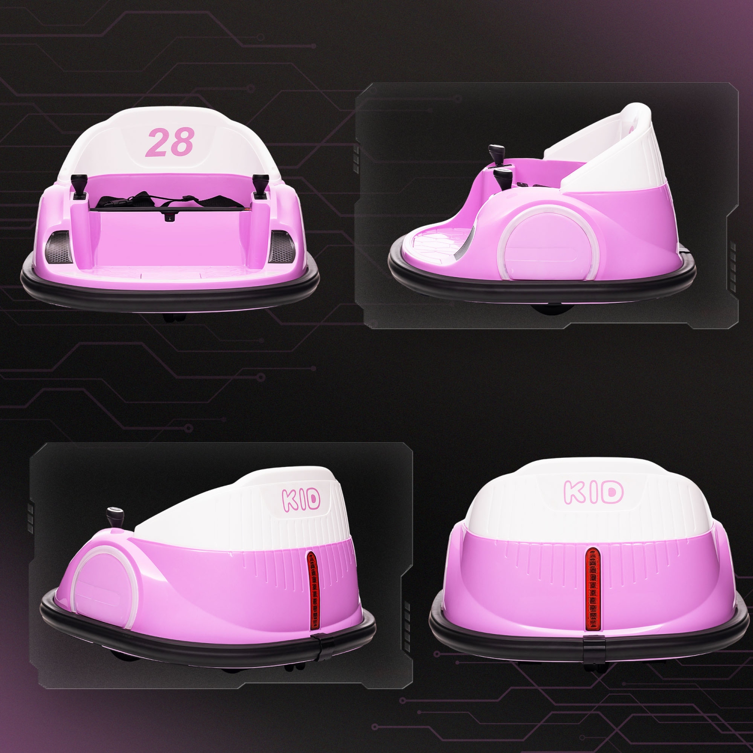 Qaba 12V Bumper Car for Toddlers, Electric Ride On Car with 360 Degree Spin, Remote Control, LED Lights Music Horn, for Ages 1.5-5 Years Old, Pink