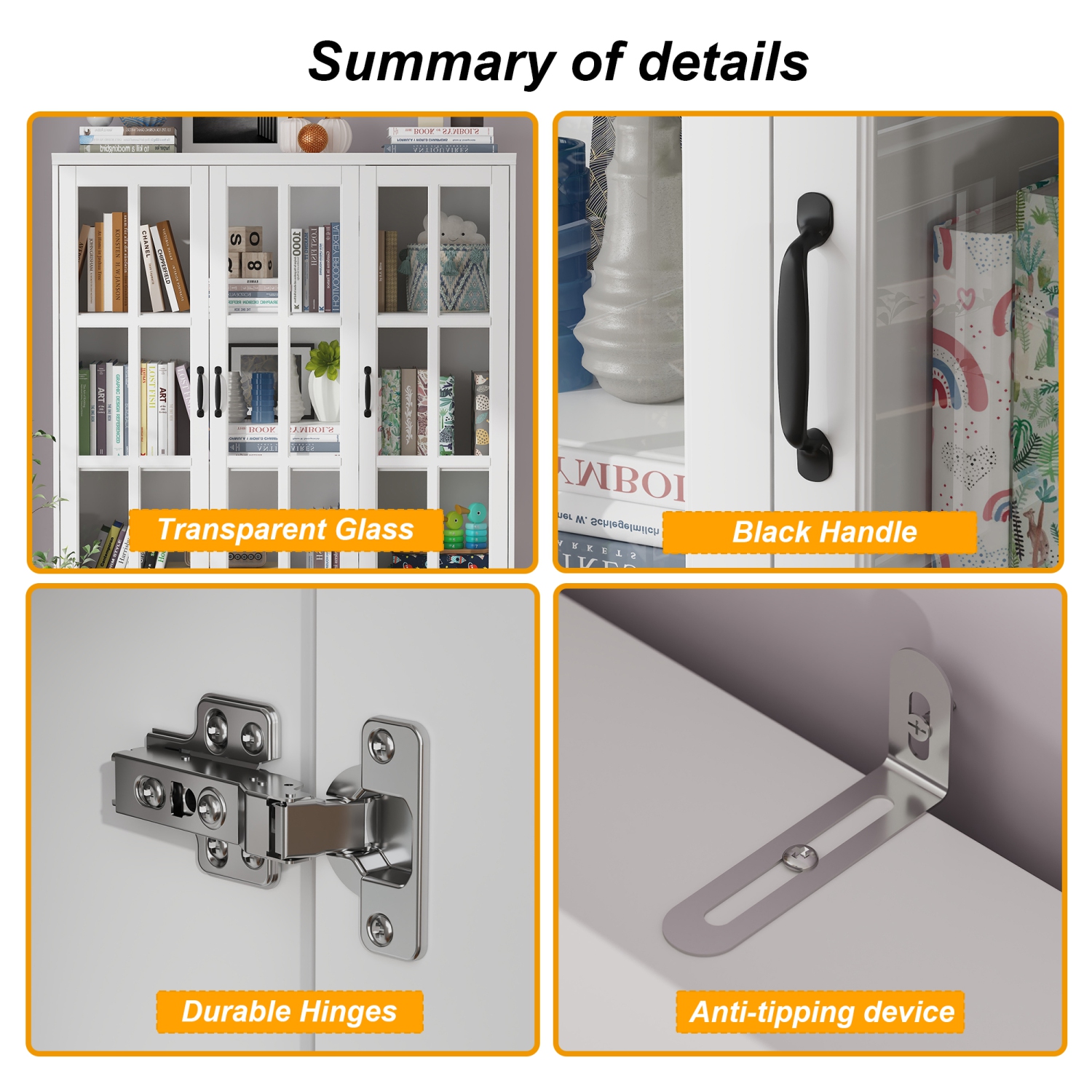 Famapy Tall Pantry Cabinet with Glass Doors, Adjustable Shelves, and Spacious Storage for Kitchen or Dining Room White
