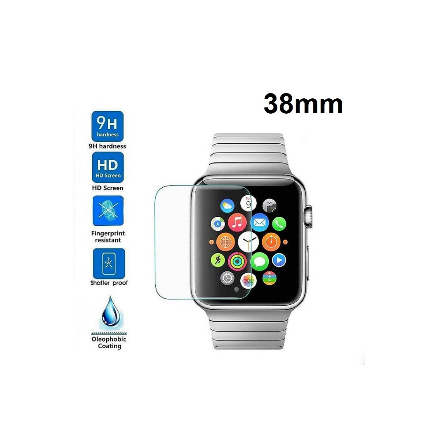 Screen temper glass protector ,Screen Guard for Smartwatch 38mm Smartwatch Screenguard, Edge to Edge Tempered Glass Screen Protector for Smartwatch