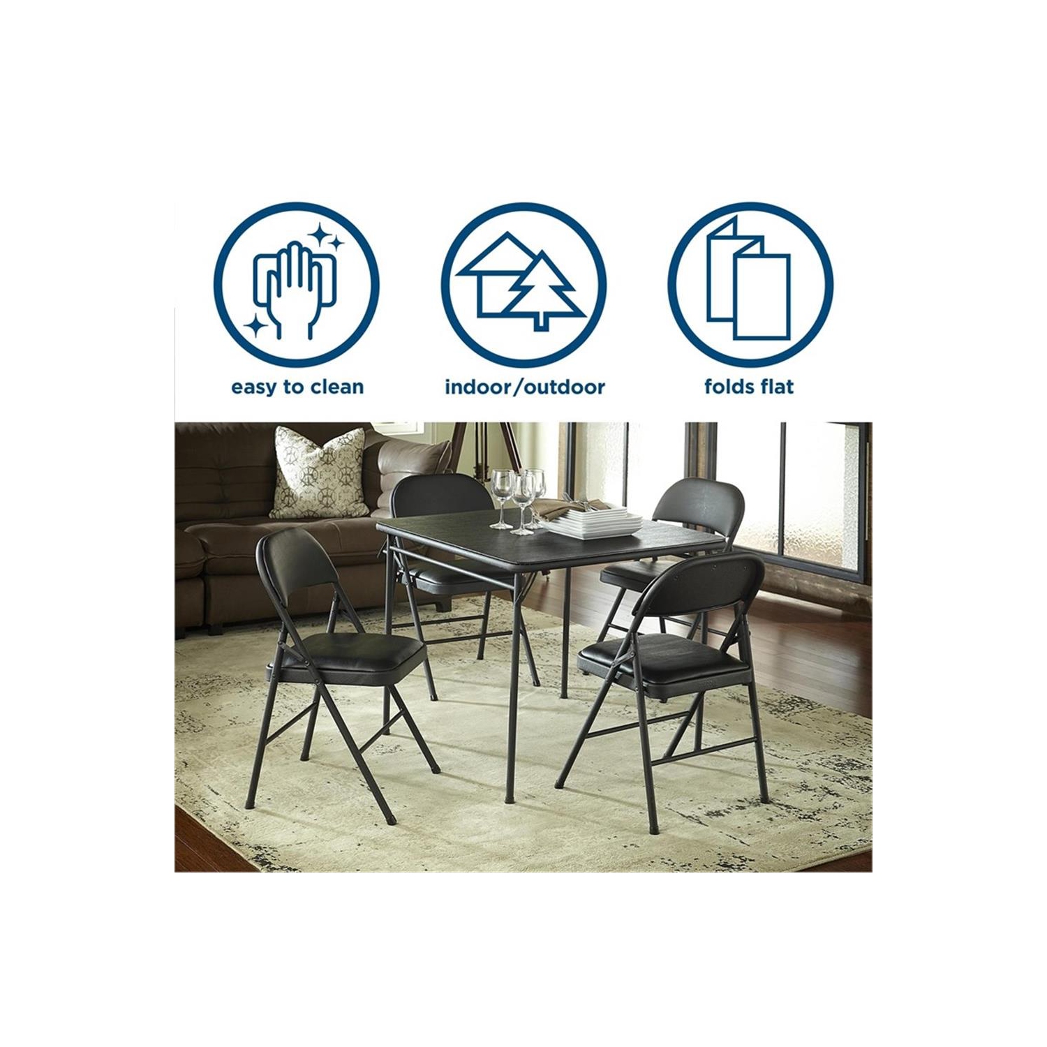 Table pliante carrée en vinyle de Cosco, noir