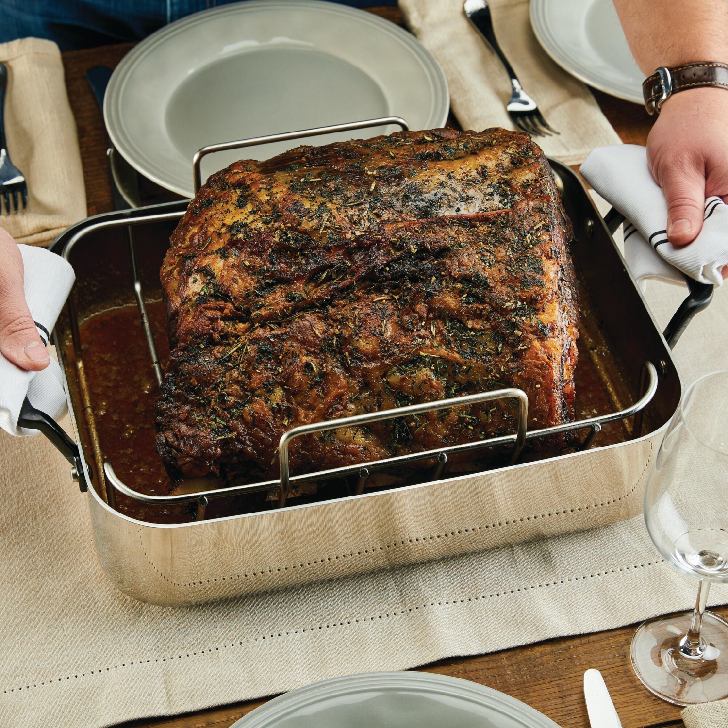 KitchenAid 5-Ply Clad Stainless Steel Roaster with Removable Rack, 15-Inch x 11.5-Inch, Polished Stainless Steel