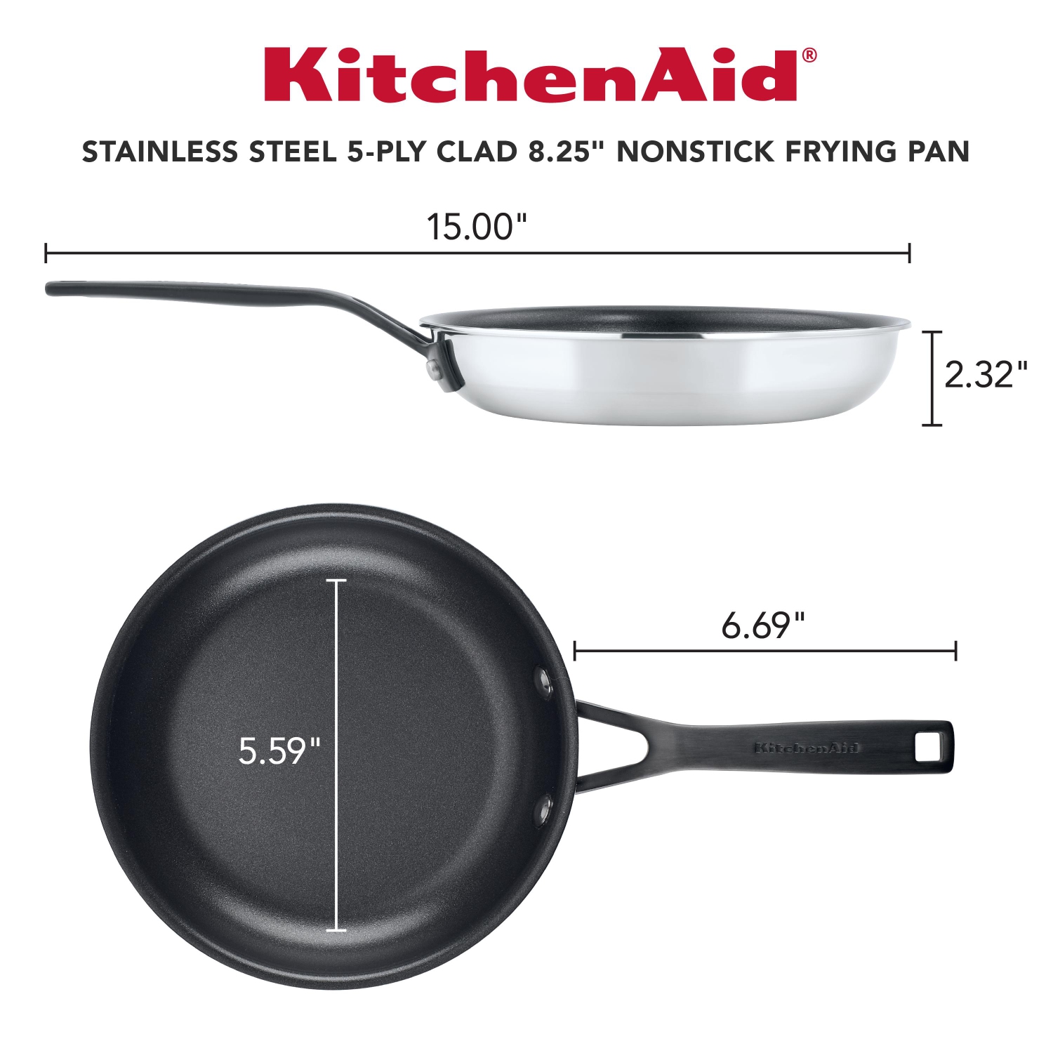 Poêle antiadhésive KitchenAid, 5 épaisseurs, acier inoxydable, 8,25 po, acier inoxydable poli