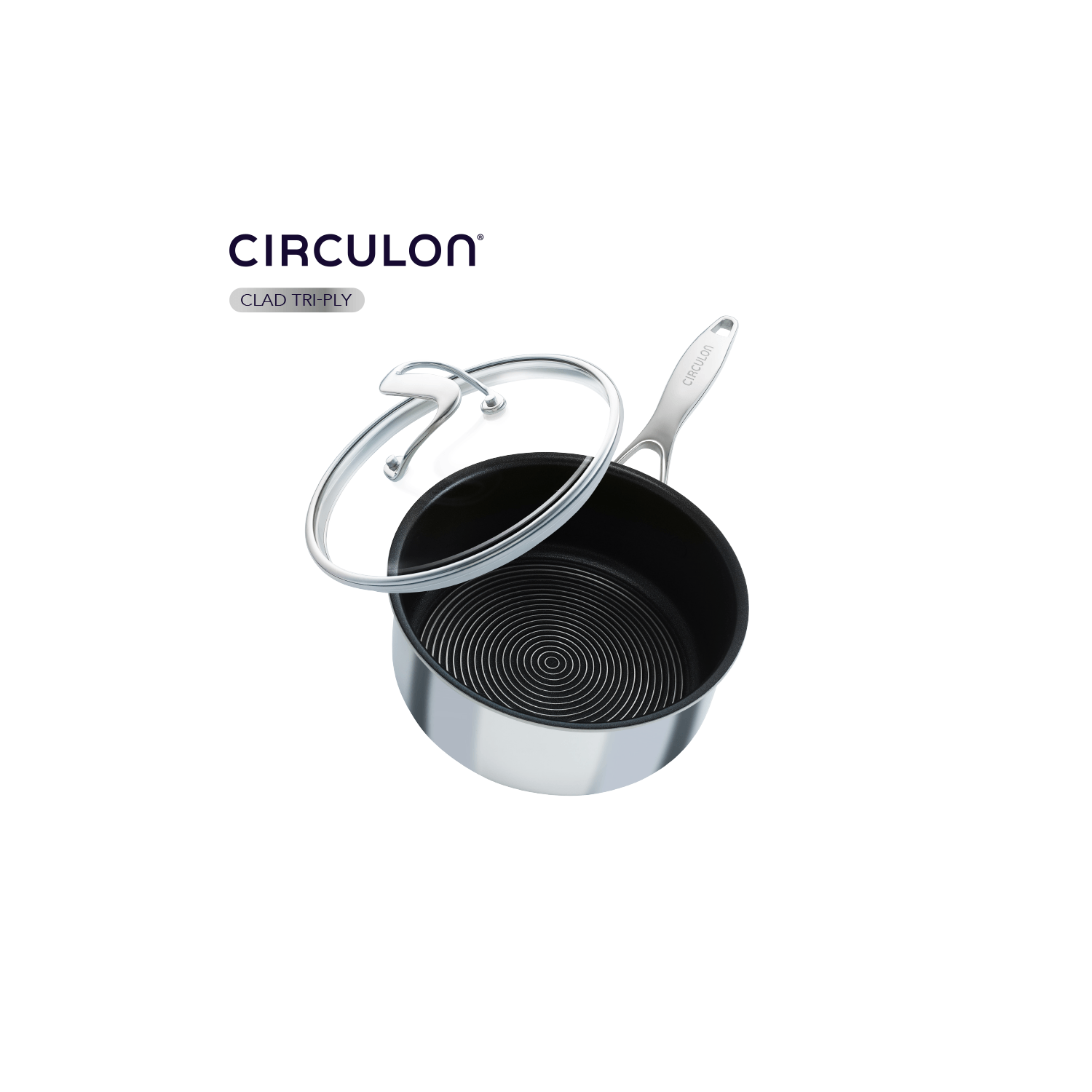 Circulon Clad Stainless Steel Saucepan with Glass Lid and Hybrid SteelShield and Nonstick Technology, 2-Quart, 1.9L, S..