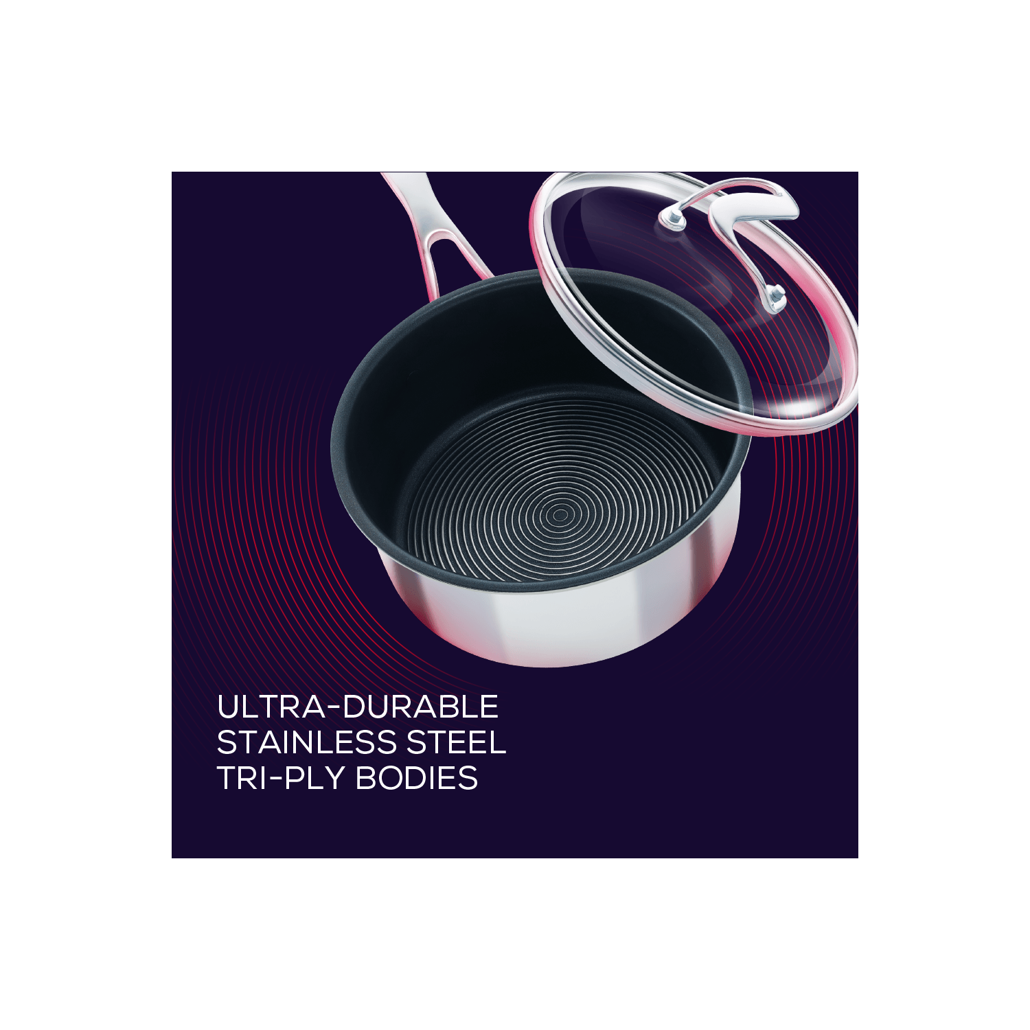 Circulon Clad Stainless Steel Saucepan with Glass Lid and Hybrid SteelShield and Nonstick Technology, 2-Quart, 1.9L, S..