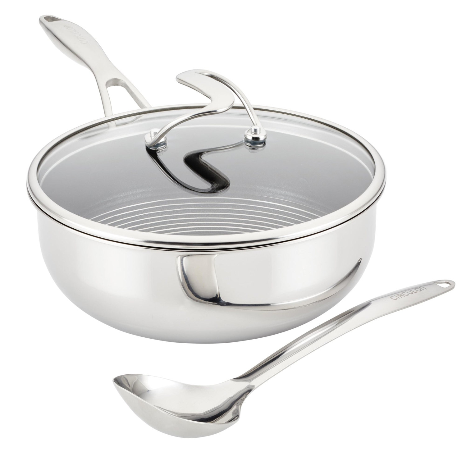 Circulon Clad Stainless Steel Chef Pan and Utensil Set with Hybrid SteelShield™ and Nonstick Technology, 3-Piece, Si..