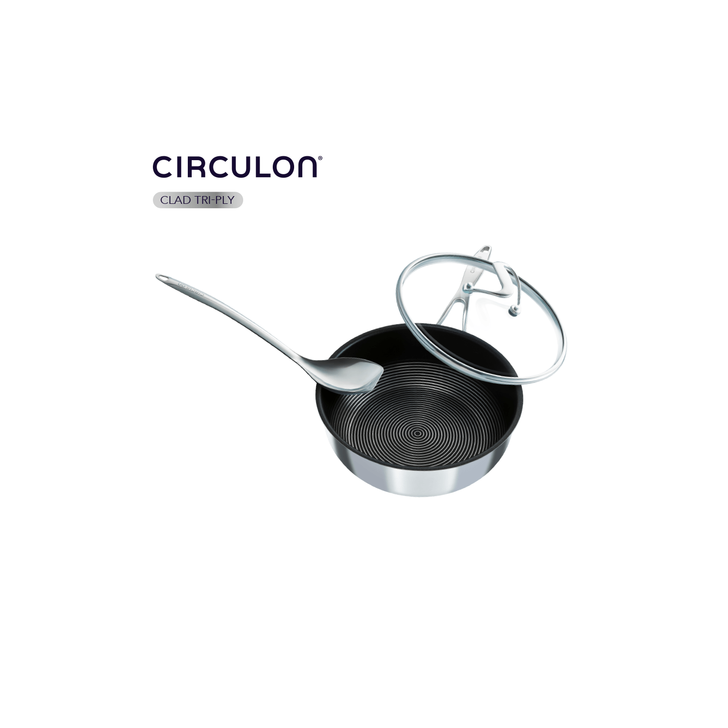 Circulon Clad Stainless Steel Chef Pan and Utensil Set with Hybrid SteelShield™ and Nonstick Technology, 3-Piece, Si..