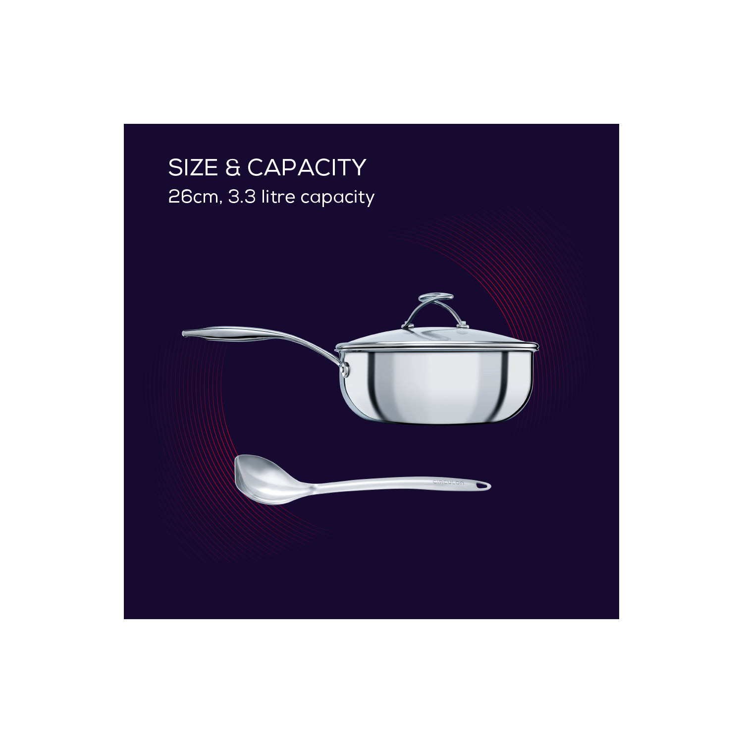 Circulon Clad Stainless Steel Chef Pan and Utensil Set with Hybrid SteelShield™ and Nonstick Technology, 3-Piece, Si..