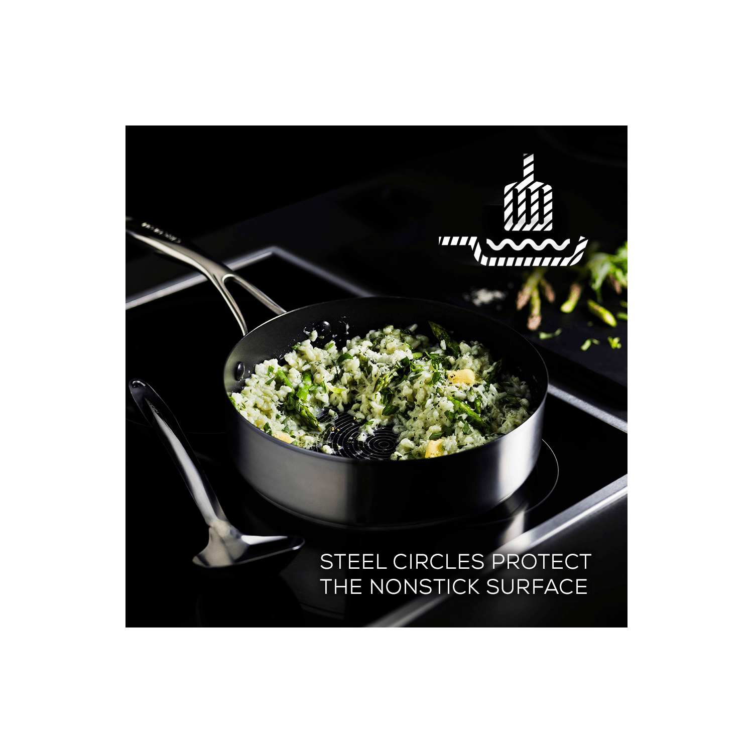 Circulon Clad Stainless Steel Chef Pan and Utensil Set with Hybrid SteelShield™ and Nonstick Technology, 3-Piece, Si..