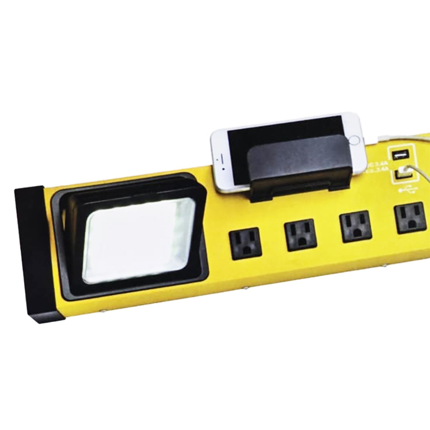 Xtricity – barre d’alimentation robuste à 8 prises avec éclairage DEL et support pour téléphone, jaune