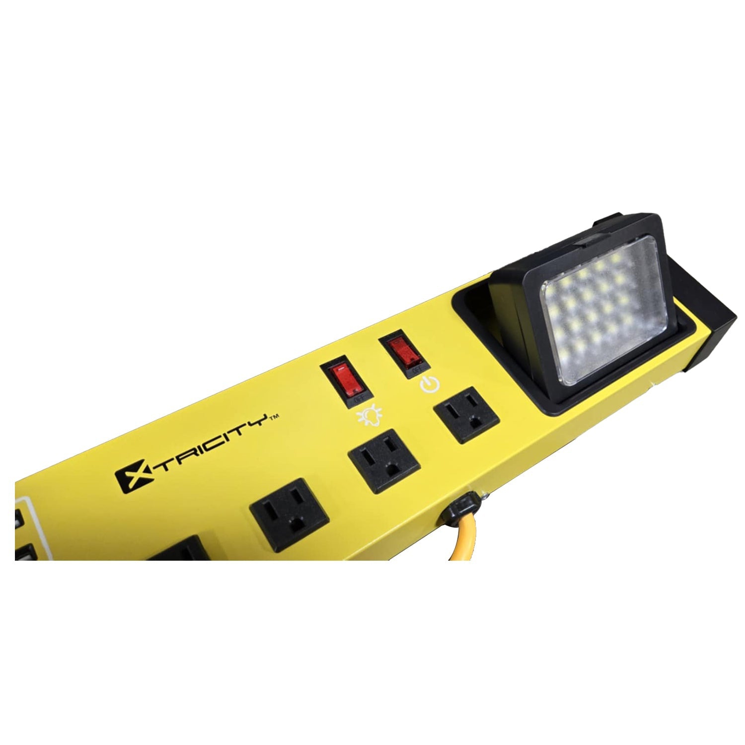 Xtricity – barre d’alimentation robuste à 8 prises avec éclairage DEL et support pour téléphone, jaune