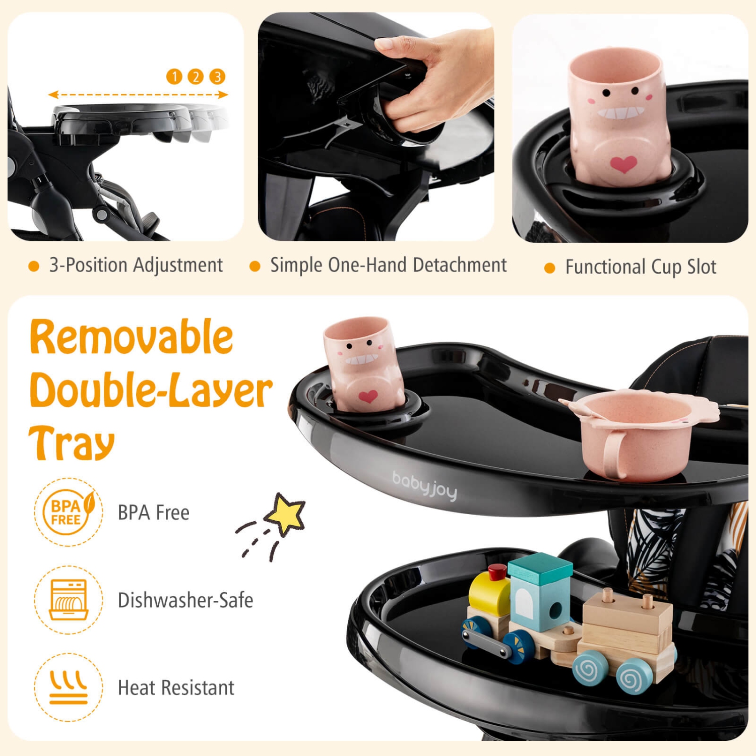 Chaise haute de Costway pour bébés et tout-petits avec repose-pieds à hauteur réglable sur roulettes