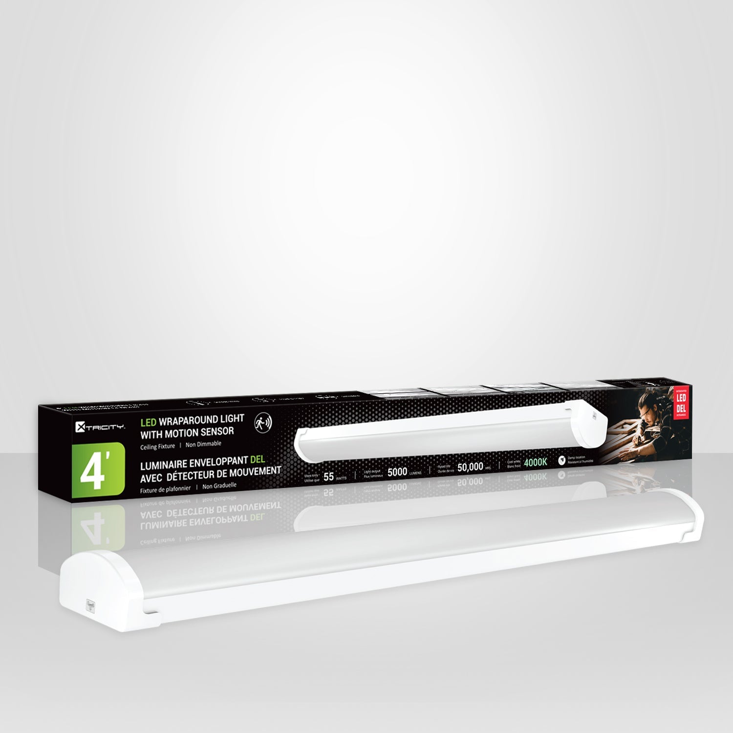 Xtricity - LED Wraparound Light with Motion Sensor, 4 Feet Length, 55W, 4000K Cool White