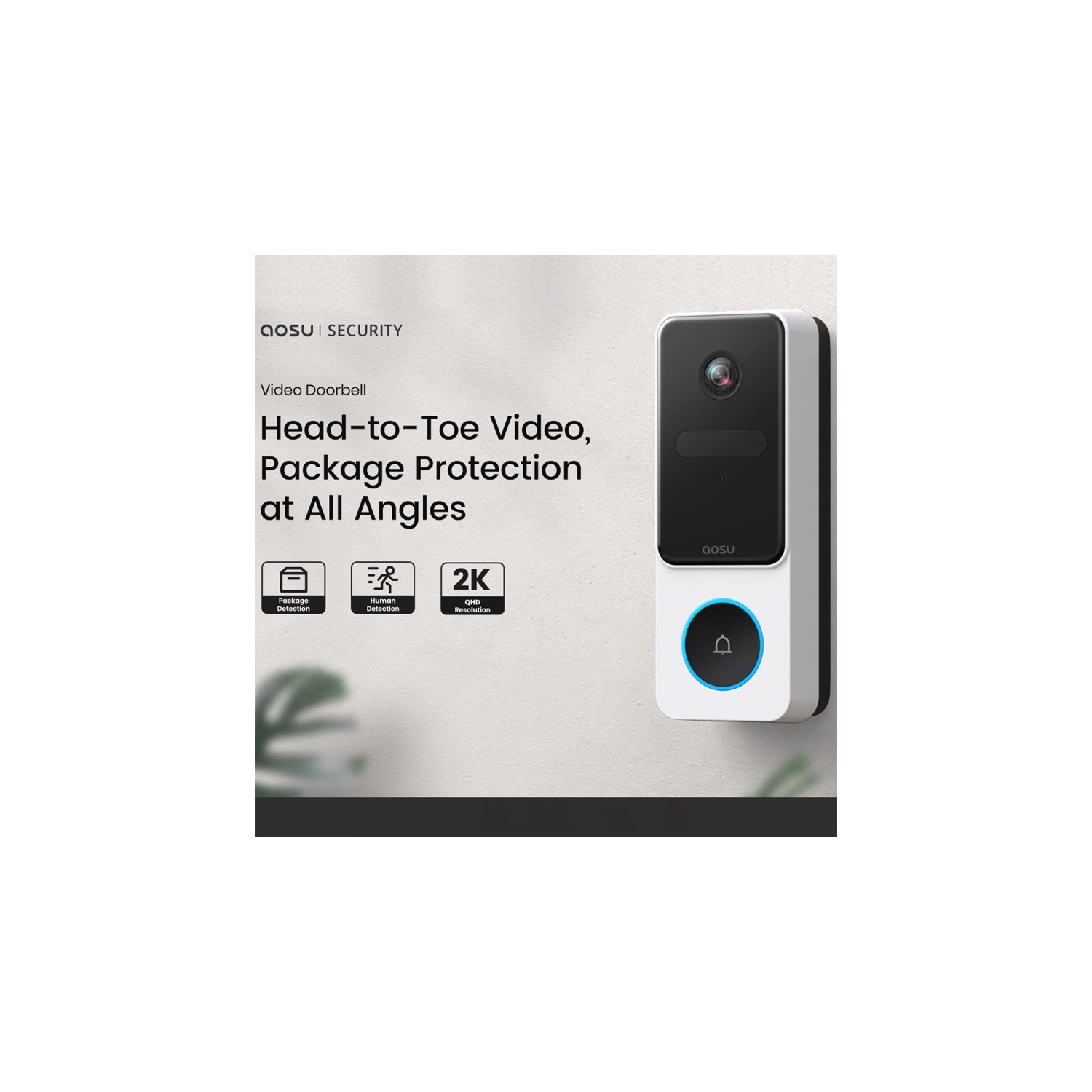 Aosu V8E 4MP Battery-Powered Ultra HD 2.4G Wi-Fi Smart Doorbell Camera and Chime with AI Motion Detection