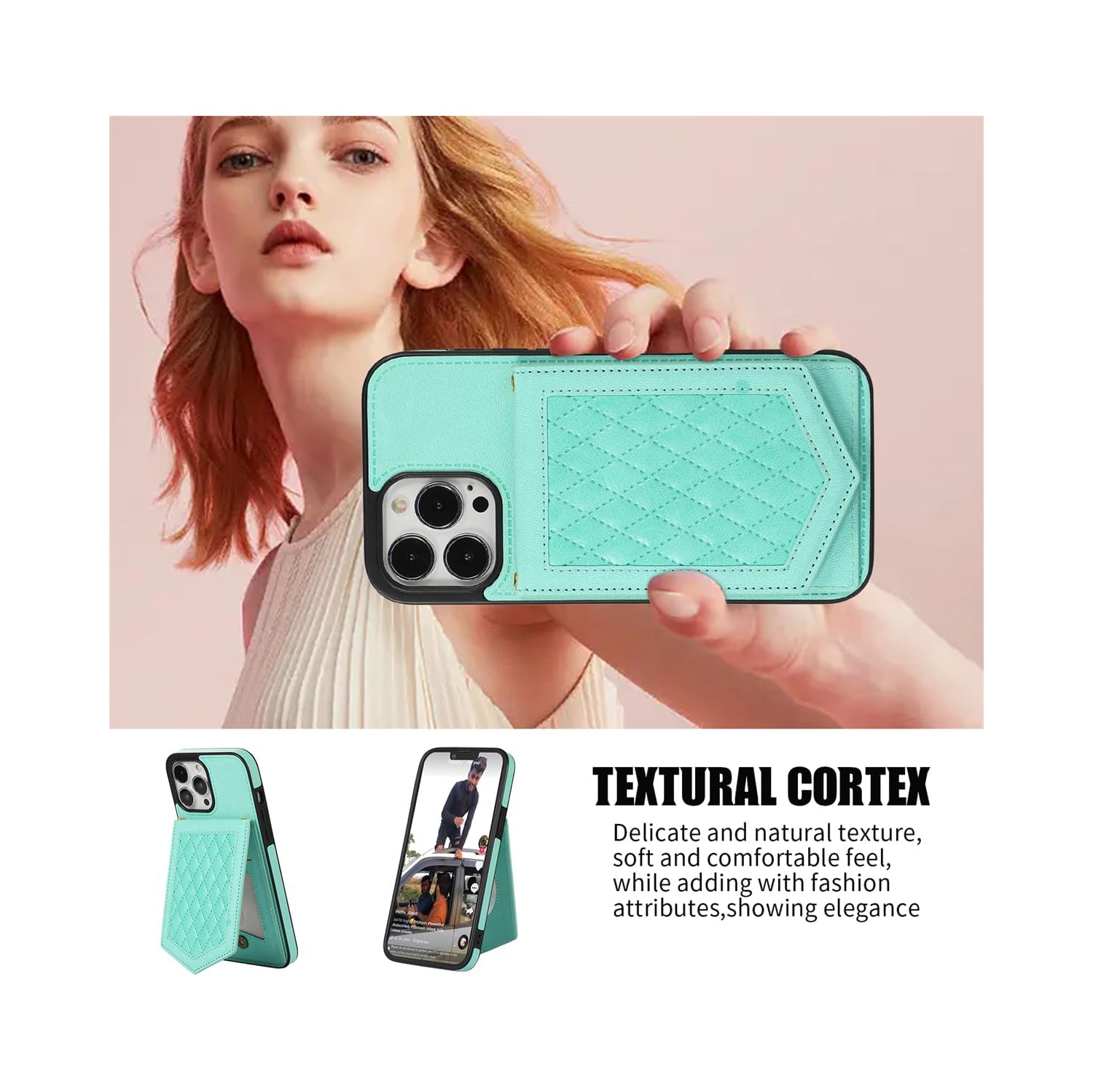 iPhone 15 Pro Max 6.7 inch Wallet Case – [Screen Protector, Mirror Card Holder, Crossbody]