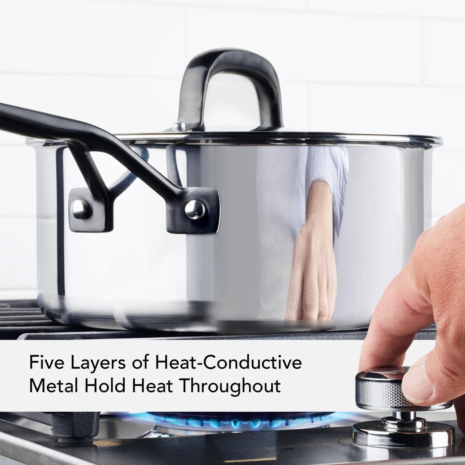 KitchenAid – casserole avec couvercle en acier inoxydable 5 épaisseurs Clad, 3 pintes, acier inoxydable poli