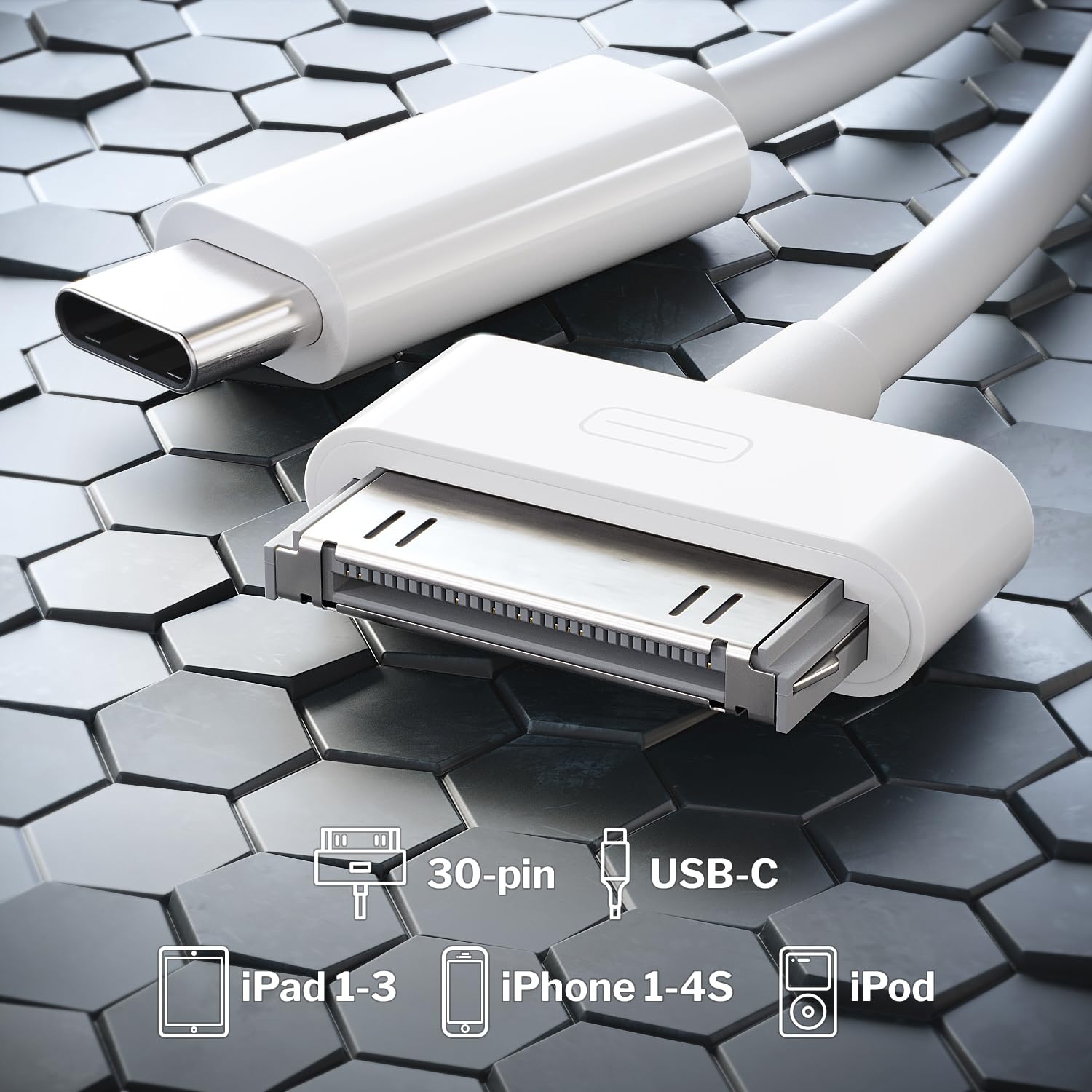 Câble adaptateur 30 broches vers USB C de iPhone – [3&nbsp;pi, câble de données/chargement de nouvelle génération, USB C vers 30 broches]