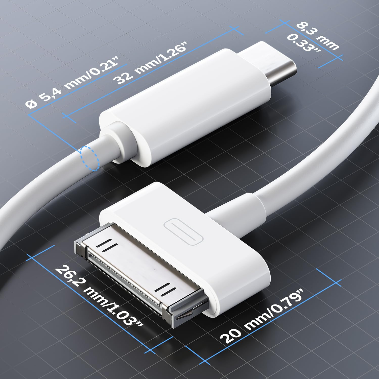 Câble adaptateur 30 broches vers USB C de iPhone – [3&nbsp;pi, câble de données/chargement de nouvelle génération, USB C vers 30 broches]