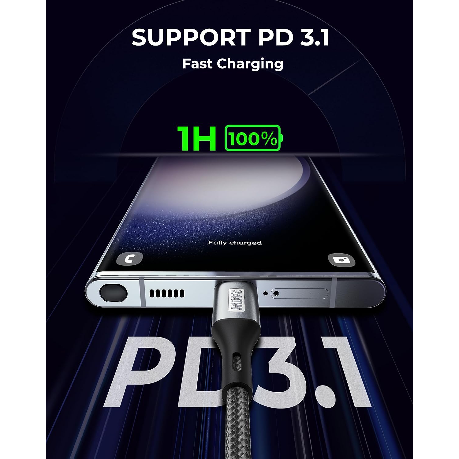 Câble USB-C – [240&nbsp;W, 3,3 pi, paquet de 2, câble USB-C 100&nbsp;W PD 3,1 à chargement rapide, compatible avec iPhone]