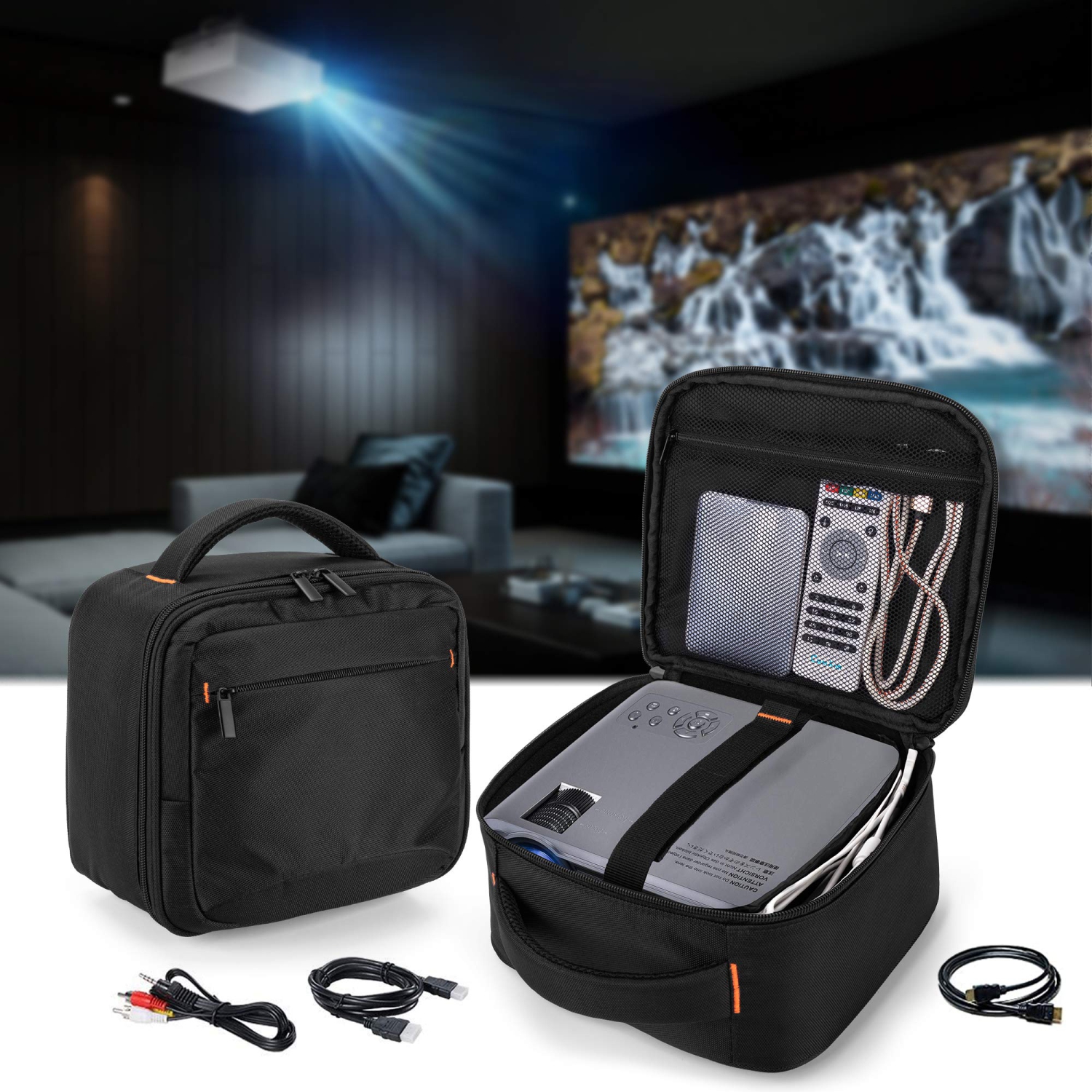 Étui de projecteur compatible avec le mini projecteur QKK, DR. J Professional, XGIMI Halo, mini sac de transport pour projecteur et accessoires, noir