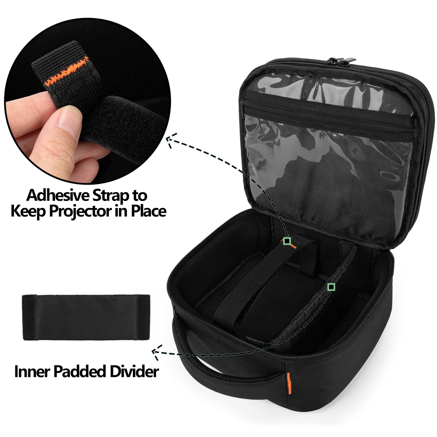 Étui de projecteur à deux couches avec séparateur amovible, mini sac de transport pour projecteur compatible avec mini projecteur QKK, Halo XGIMI,