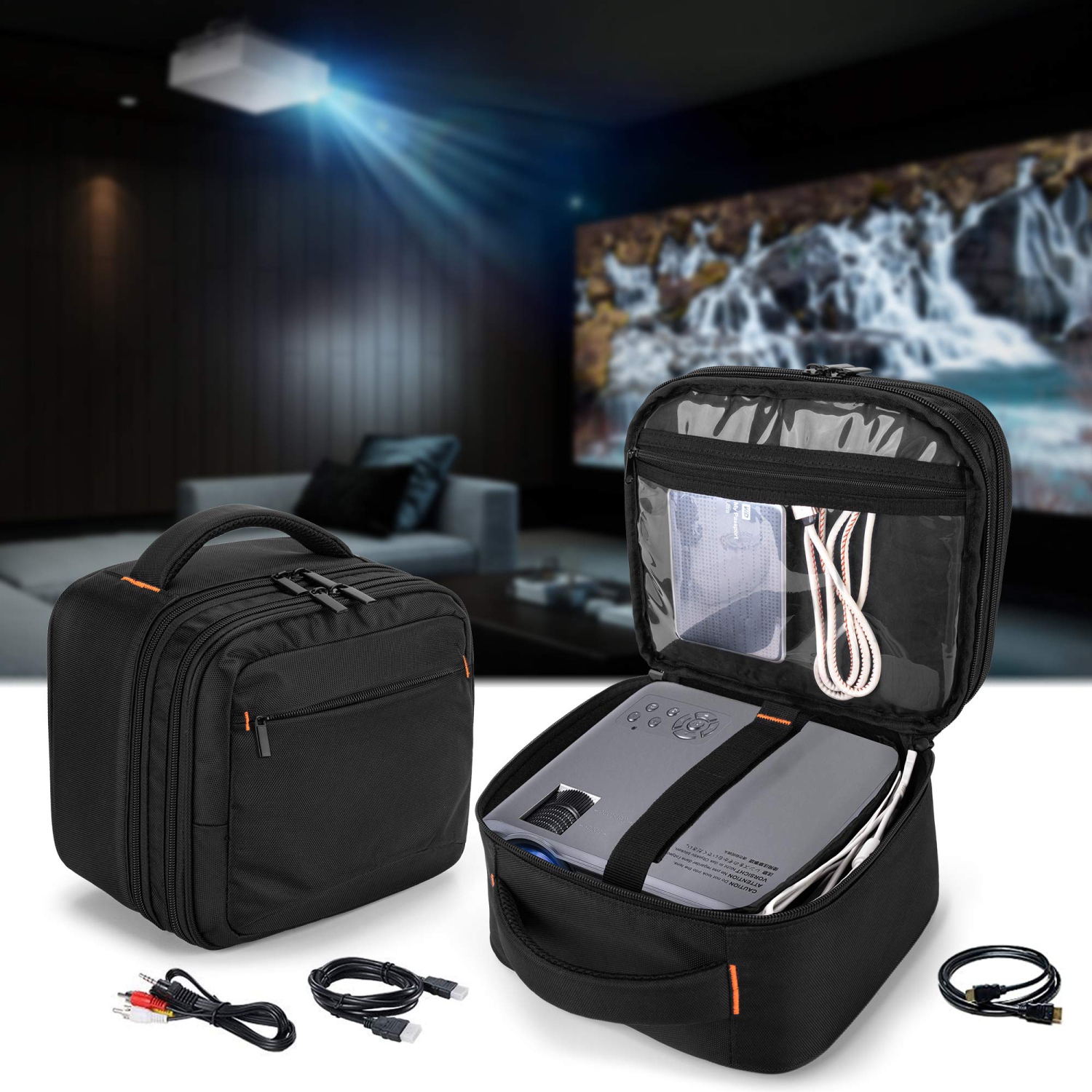 Étui de projecteur à deux couches avec séparateur amovible, mini sac de transport pour projecteur compatible avec mini projecteur QKK, Halo XGIMI,