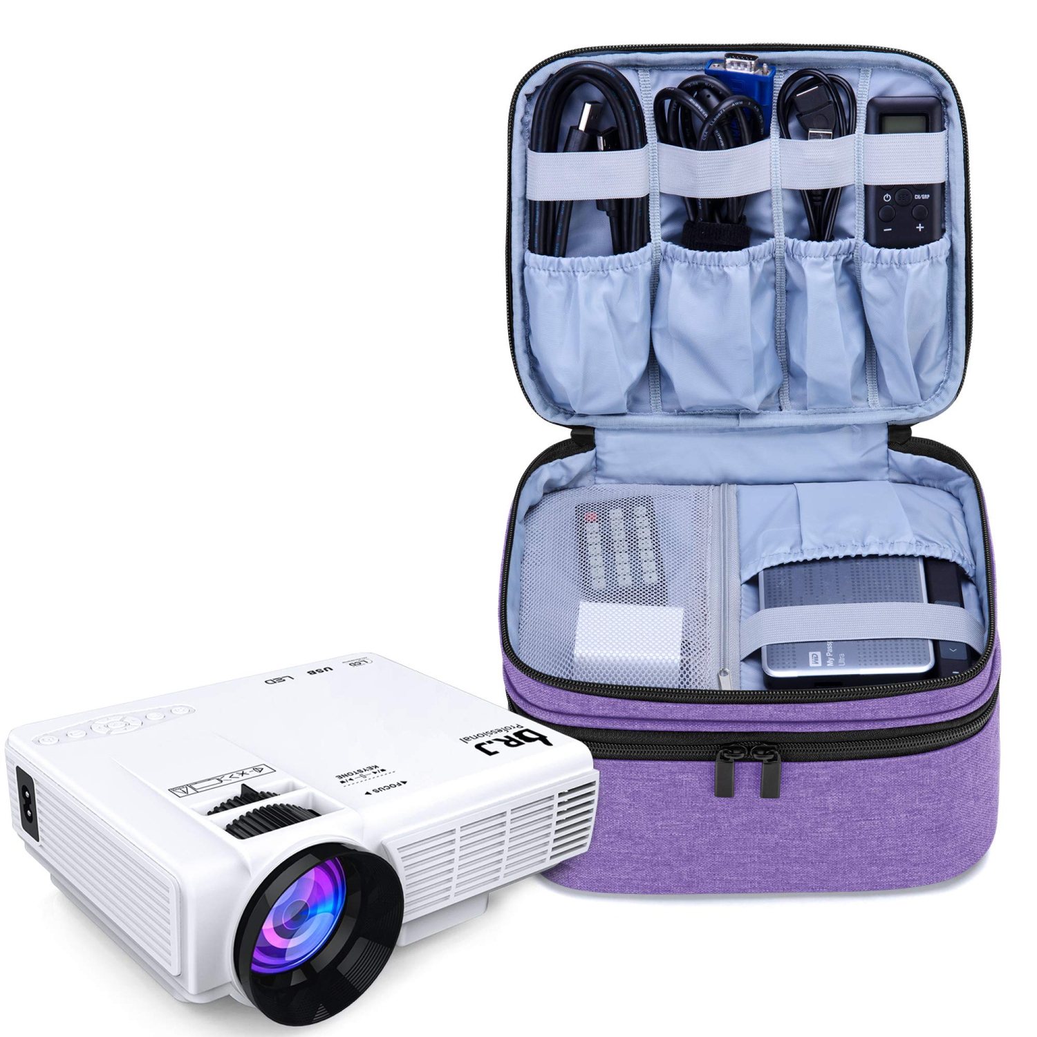 Sac de transport pour mini projecteur, étui portatif pour projecteur et accessoires, sac de rangement compatible avec Abox T22, violet