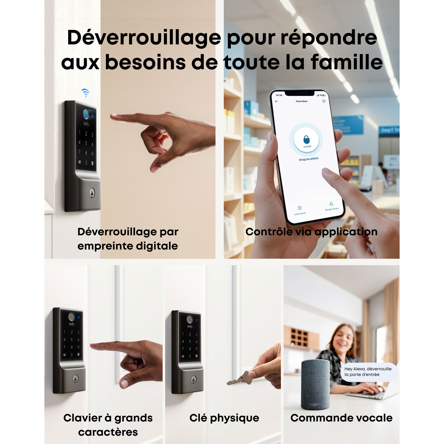 Serrure intelligente Bluetooth/Wi-Fi à ouverture par empreintes digitales sans clé E31 avec clavier et clé d'eufy Security - Noir