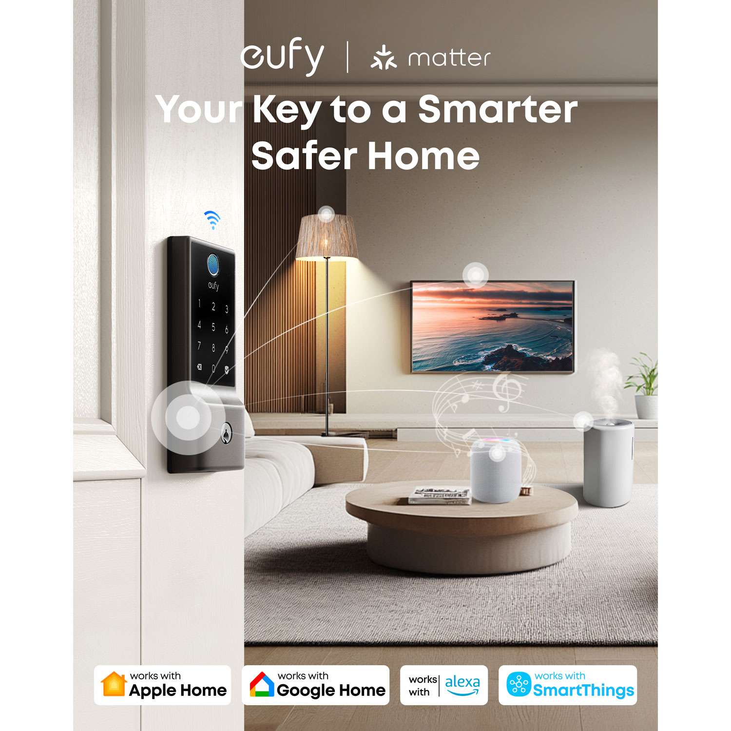 Serrure intelligente Bluetooth/Wi-Fi à ouverture par empreintes digitales sans clé E31 avec clavier et clé d'eufy Security - Noir