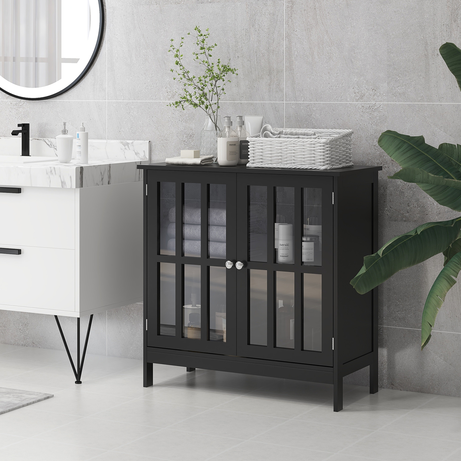 Kleankin – buffet buffet avec rangement, armoire de rangement de cuisine avec portes et tablettes, noir